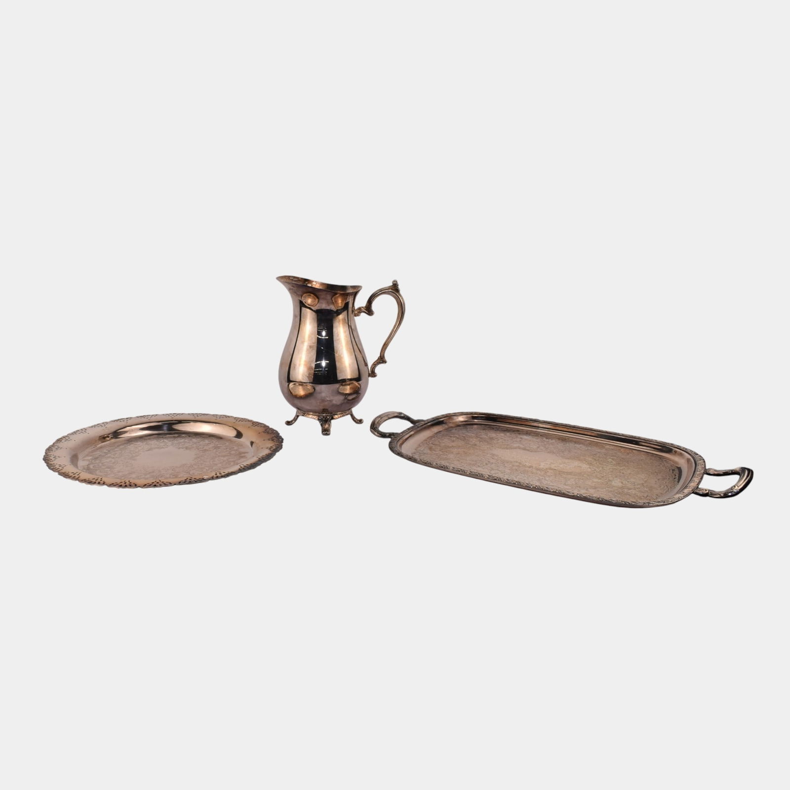 Vintage Silver Plated Footed Pitcher and Round And Rectangular Serving Trays (1 of 6)