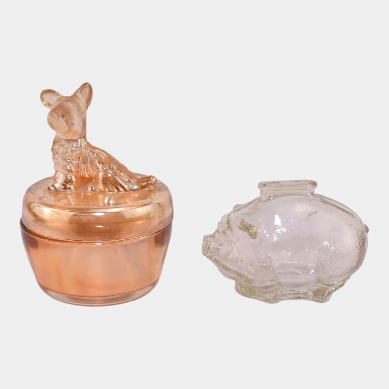Jeanette Glass Scottie Dog Powder Box & Anchor Hocking Clear Glass Piggy Bank (1 of 3)
