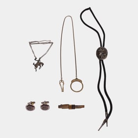 Assorted Mens Western Vintage Accessories Bolo Tie Cuff Links Tie Clips
