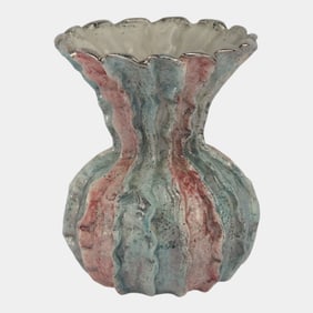 Heidi Schoop 1940s California Art Pottery Pink Blue Fluted Flared Rim Vase