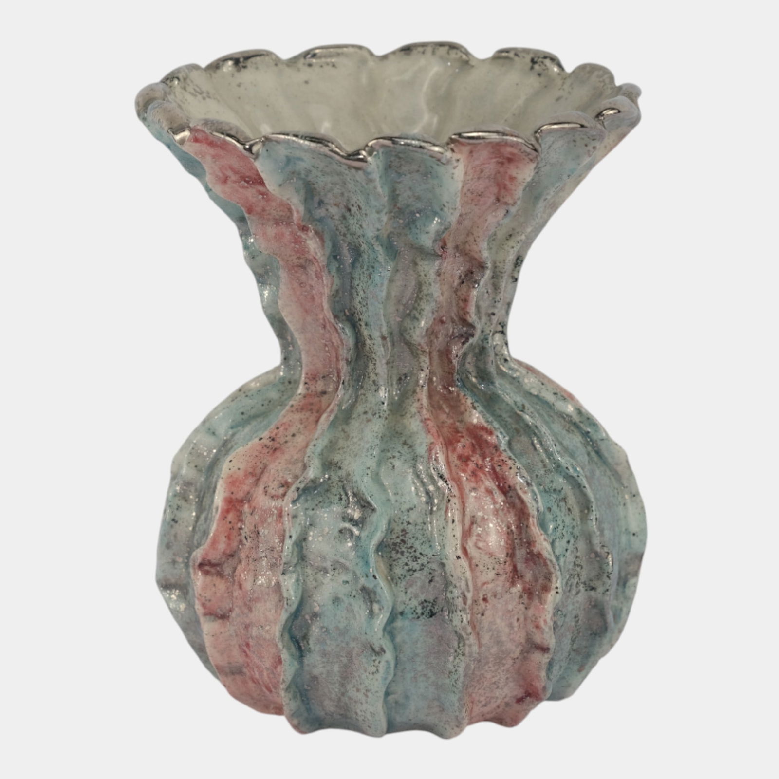 Heidi Schoop 1940s California Art Pottery Pink Blue Fluted Flared Rim Vase (1 of 4)