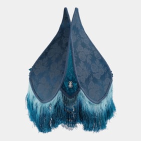 J & L Creations Art Deco Blue Boudoir Lamp Shade with Fringe And Cameos