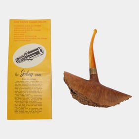 12K Gold Plate Fitting Extravagant Freeform Mid Century Wooden Smoking Pipe