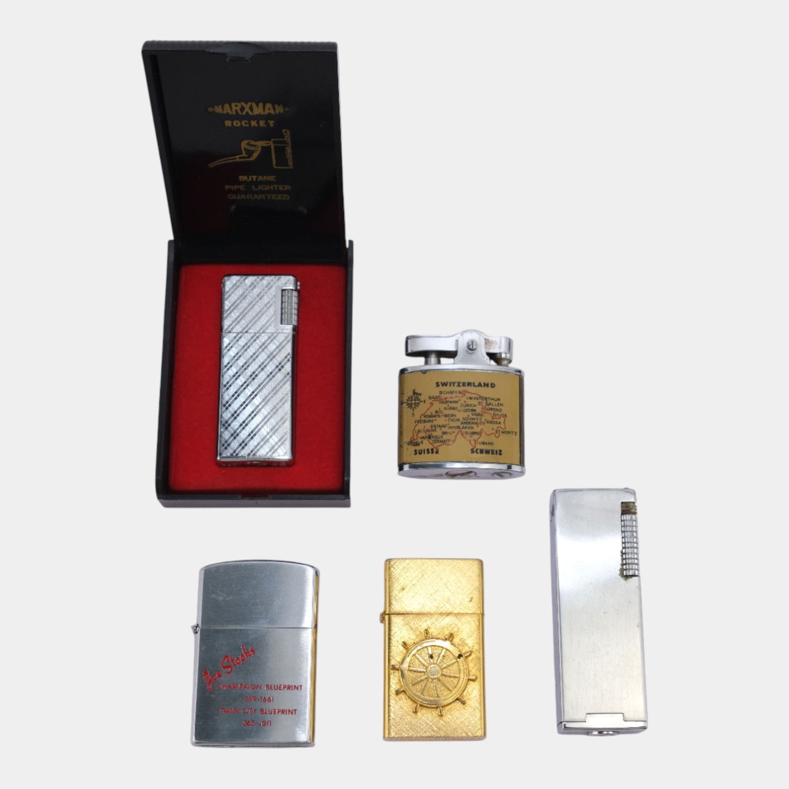 Marxman Rocket And Various Silvertone And 14K Gold Plate Vintage Lighters (1 of 7)