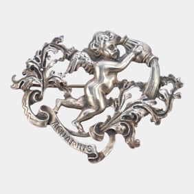Cini 1960s Sterling Silver Zodiac Series Art Nouveau Aquarius Cherub Brooch