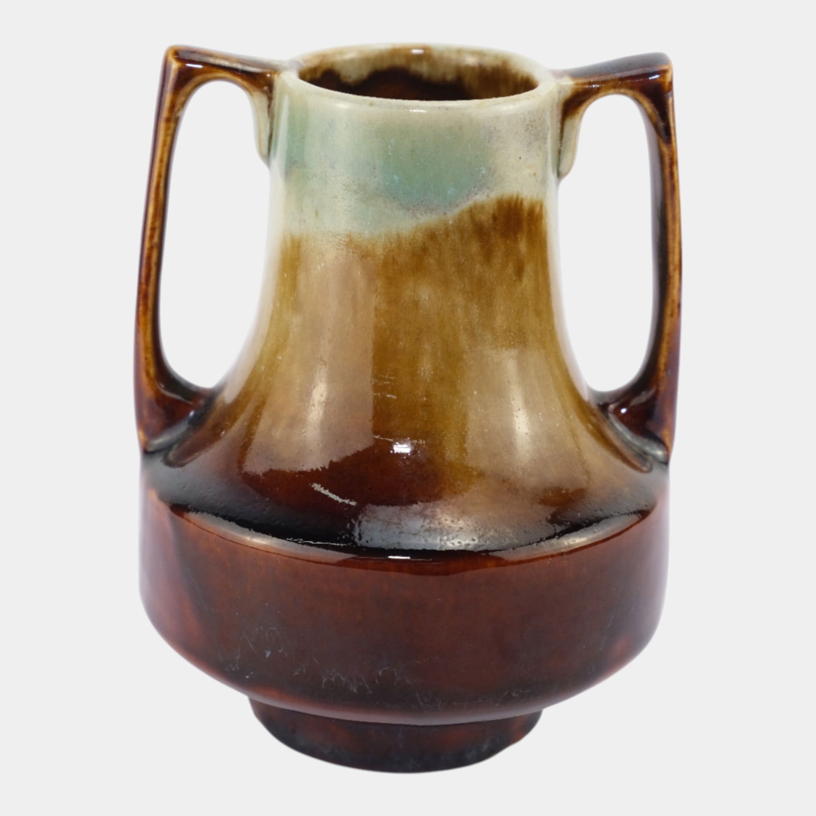 German Arts and Crafts Double Handled Brown Drip Glaze Art Pottery Vase (1 of 5)