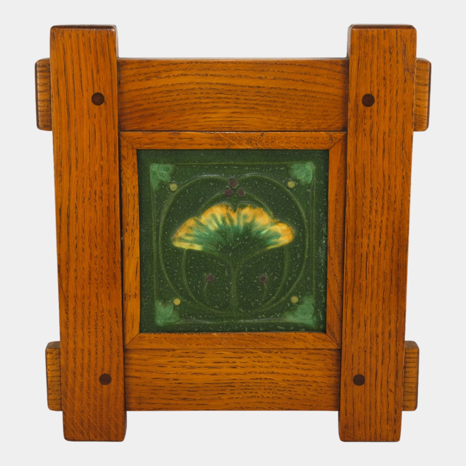 Ephraim Faience 2000 Art Pottery Framed Gingko Leaf "Nostalgia" Tile Jesse Wolf (1 of 2)