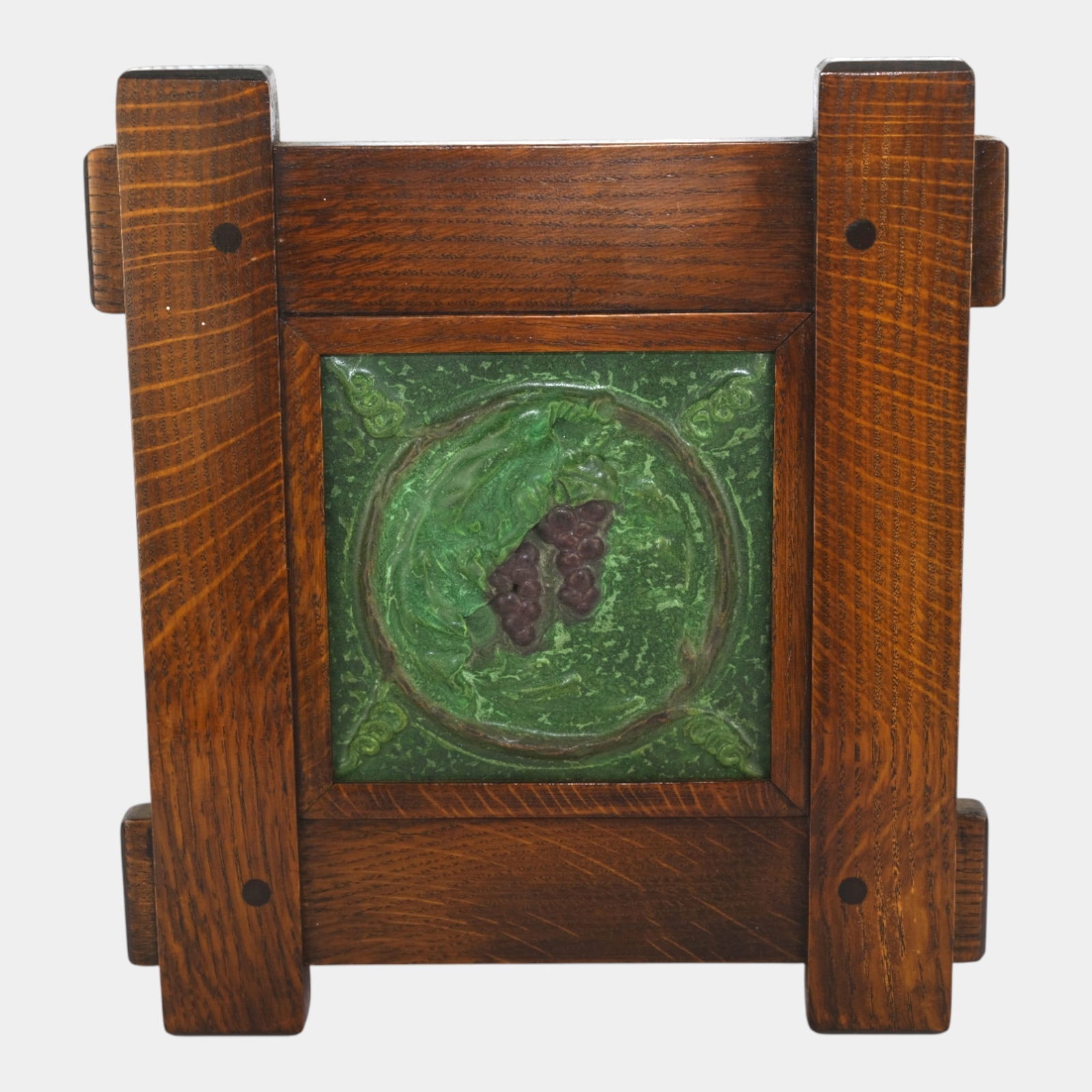 Ephraim Faience 2003 Pottery Framed Matte Green Grape Bunch Tile One Of A Kind (1 of 2)