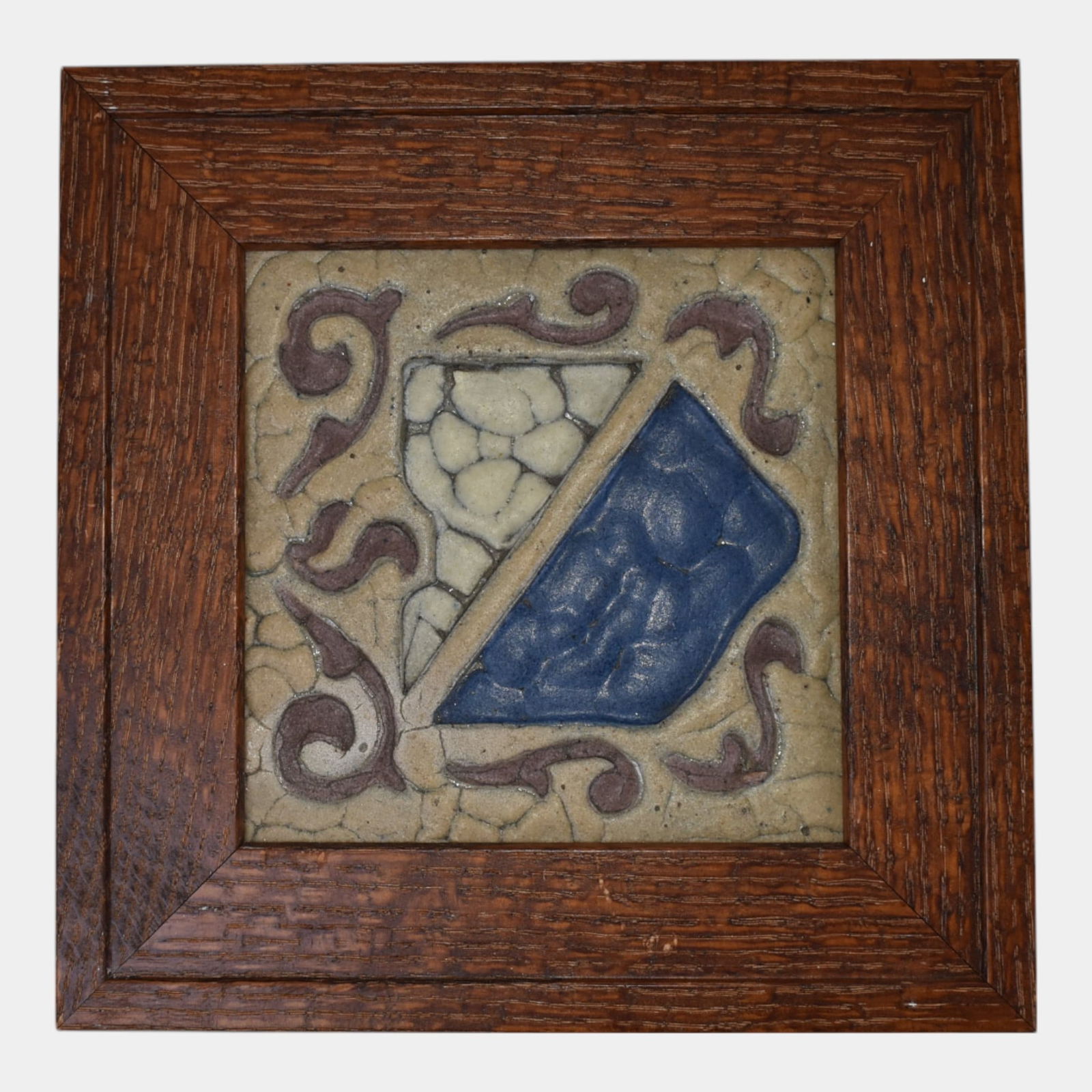 Wheatley Vintage Art Pottery Blue Geometric Arts And Crafts Framed Tile (1 of 3)