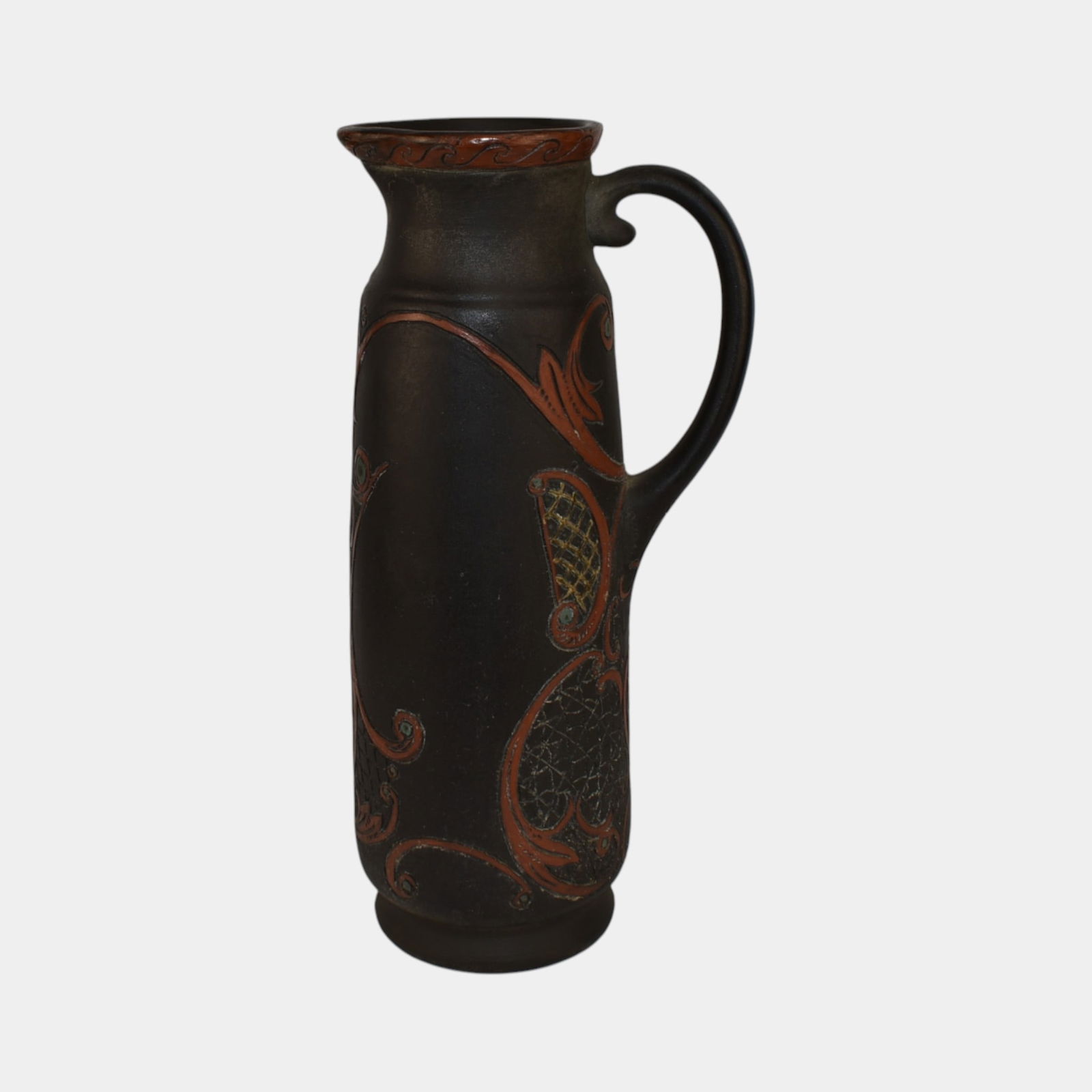 Weller Pottery 1902 Ornately Carved Designed Pitcher Anthony Dunlavy: We offer affordable in-house shipping on all items. Weller Pottery 1902 Ornately Carved Designed Pitcher Anthony Dunlavy Striking Weller Pottery tall handled pitcher decorated with incised scrolling
