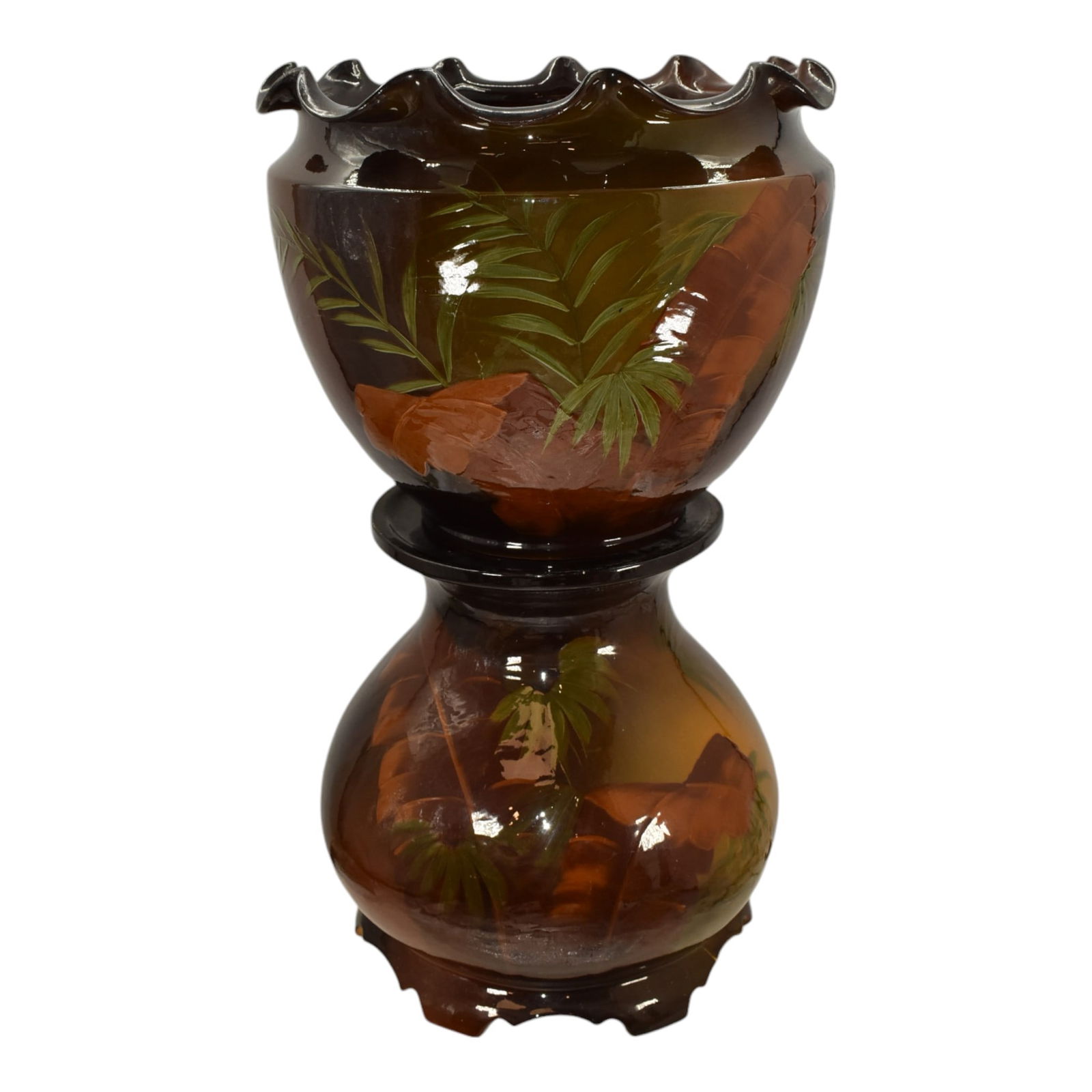 Weller Louwelsa 1900s Vintage Art Pottery Jardiniere And Pedestal Haubrich: We offer affordable in-house shipping on all items. Weller Louwelsa 1900s Vintage Art Pottery Jardiniere And Pedestal Haubrich Massive, scalloped rim jardiniere and a large, squat pedestal both decor