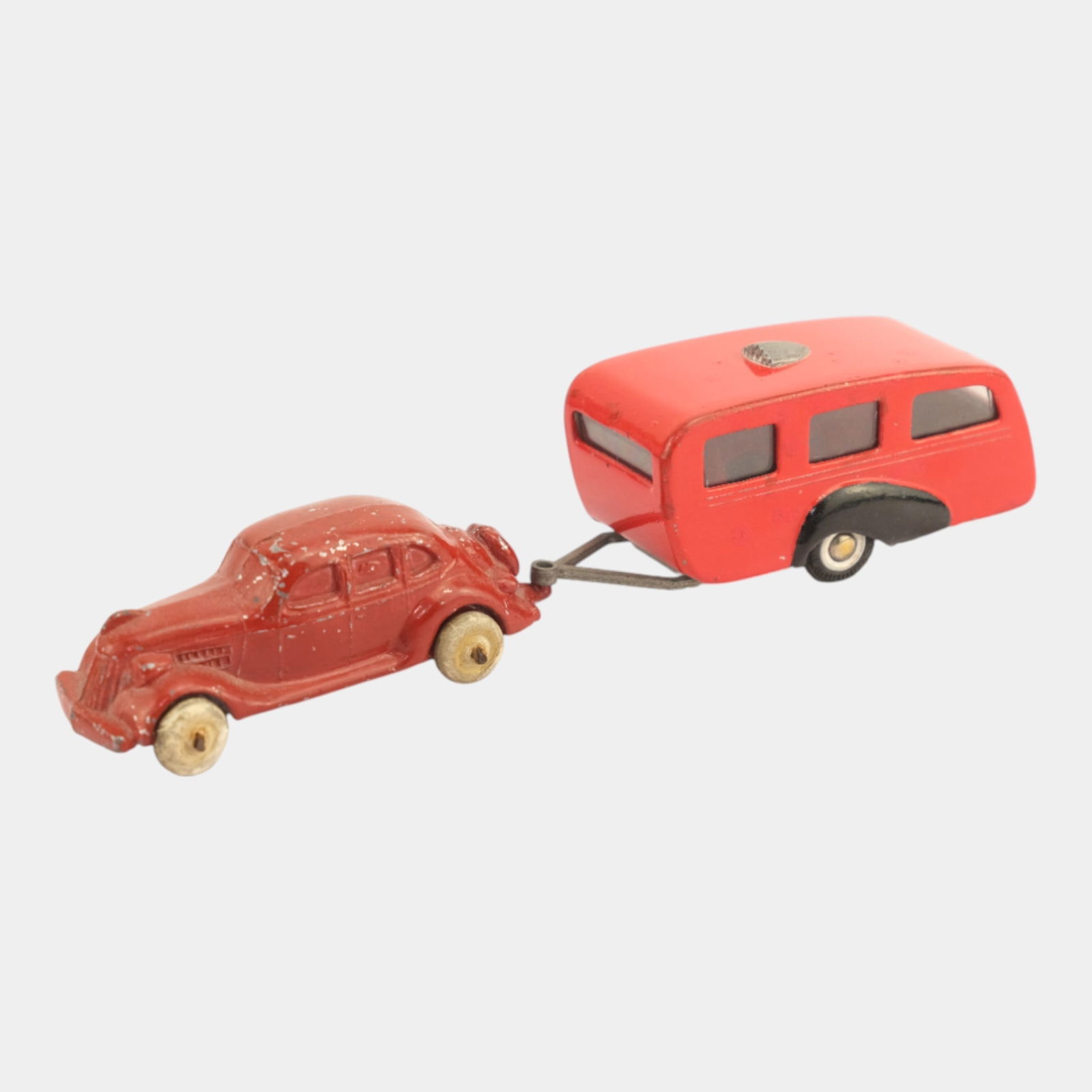 Sun Rubber USA Red Car and Tekno Denmark Diecast 815 Camper Trailer Toy (1 of 3)