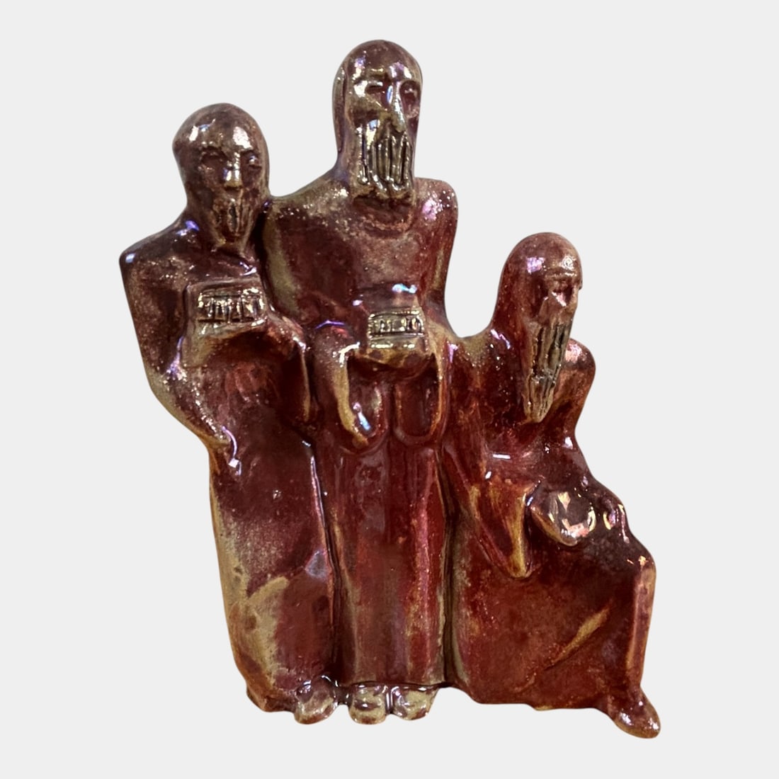 Pewabic 1920s Pottery Iridescent Red Purple Three Wise Men Statue Figurine: We offer affordable in-house shipping on all items. Pewabic 1920s Pottery Iridescent Red Purple Three Wise Men Statue Figurine Warmly iridescent and boldly sculptural, this Pewabic piece depicts thre