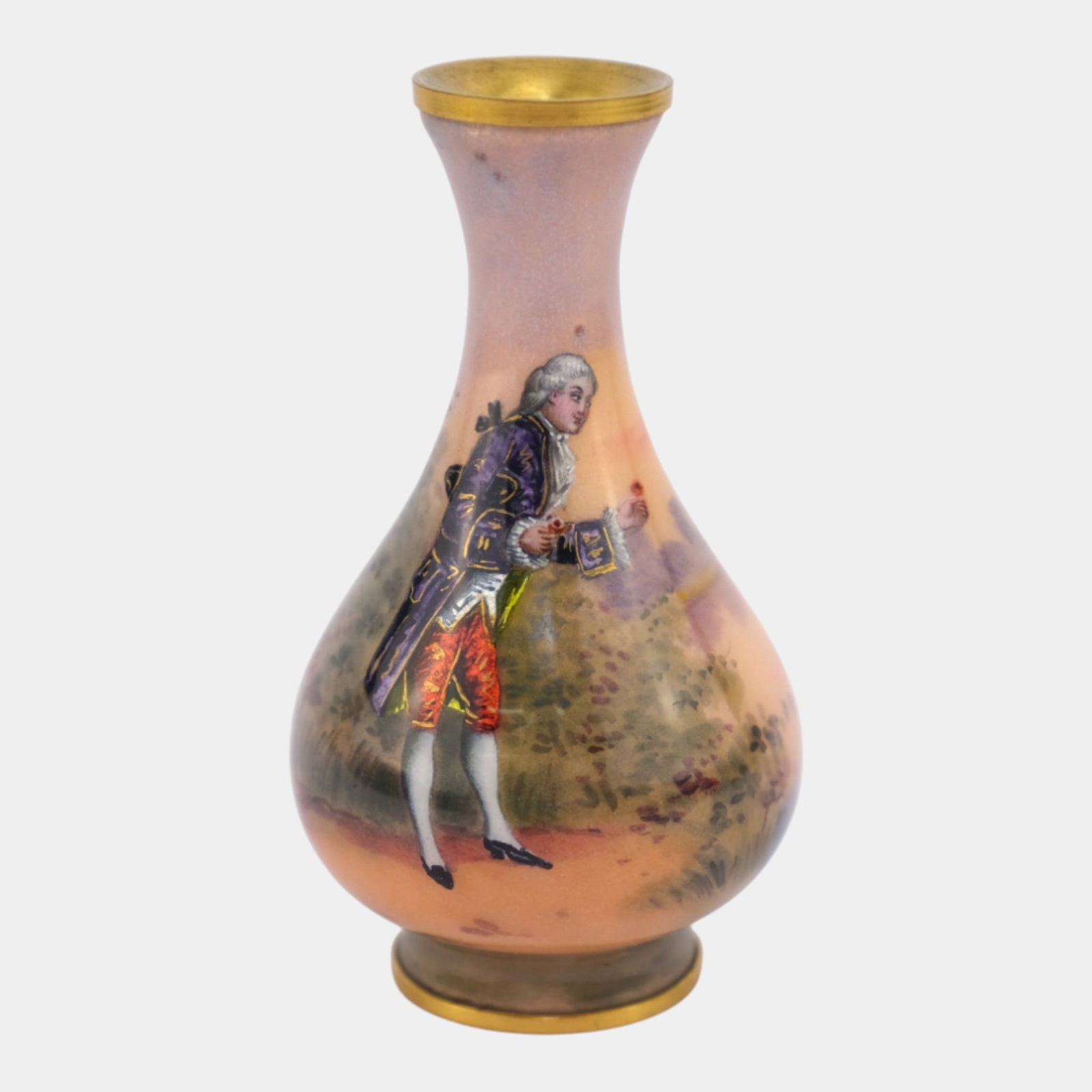 French Limoges 1900s Enamel On Copper Scenic Figural Portrait Vase Artist Signed (1 of 7)