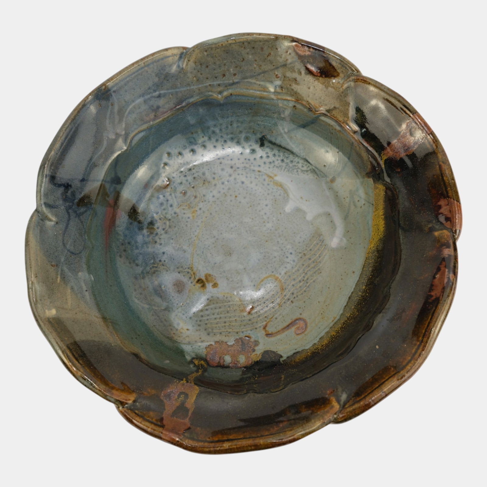 John Glick (1938-2017) Plum Tree Pottery Scalloped Rim Large Centerpiece Bowl (1 of 3)