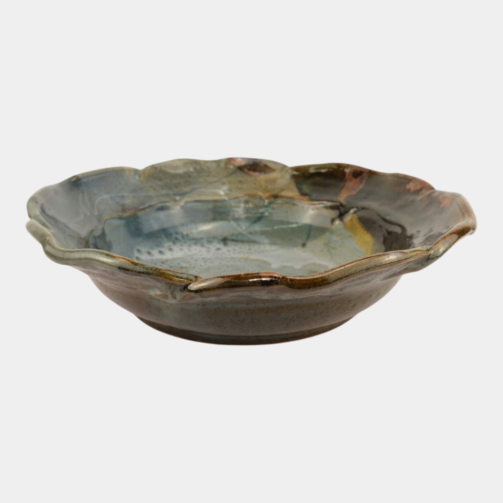 John Glick (1938-2017) Plum Tree Pottery Scalloped Rim Large Centerpiece Bowl - 3