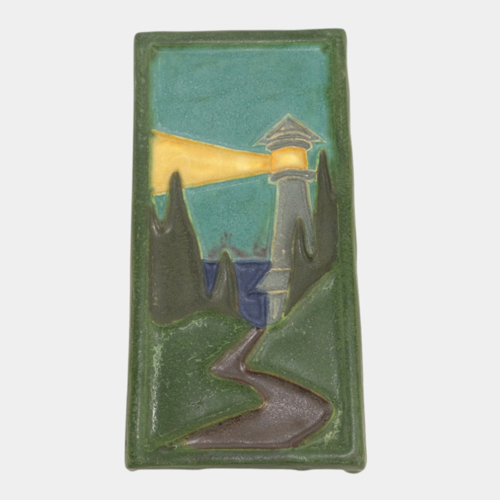 Ephraim 2003 Arts And Crafts Night Watchman Lighthouse Art Pottery Tile (1 of 2)