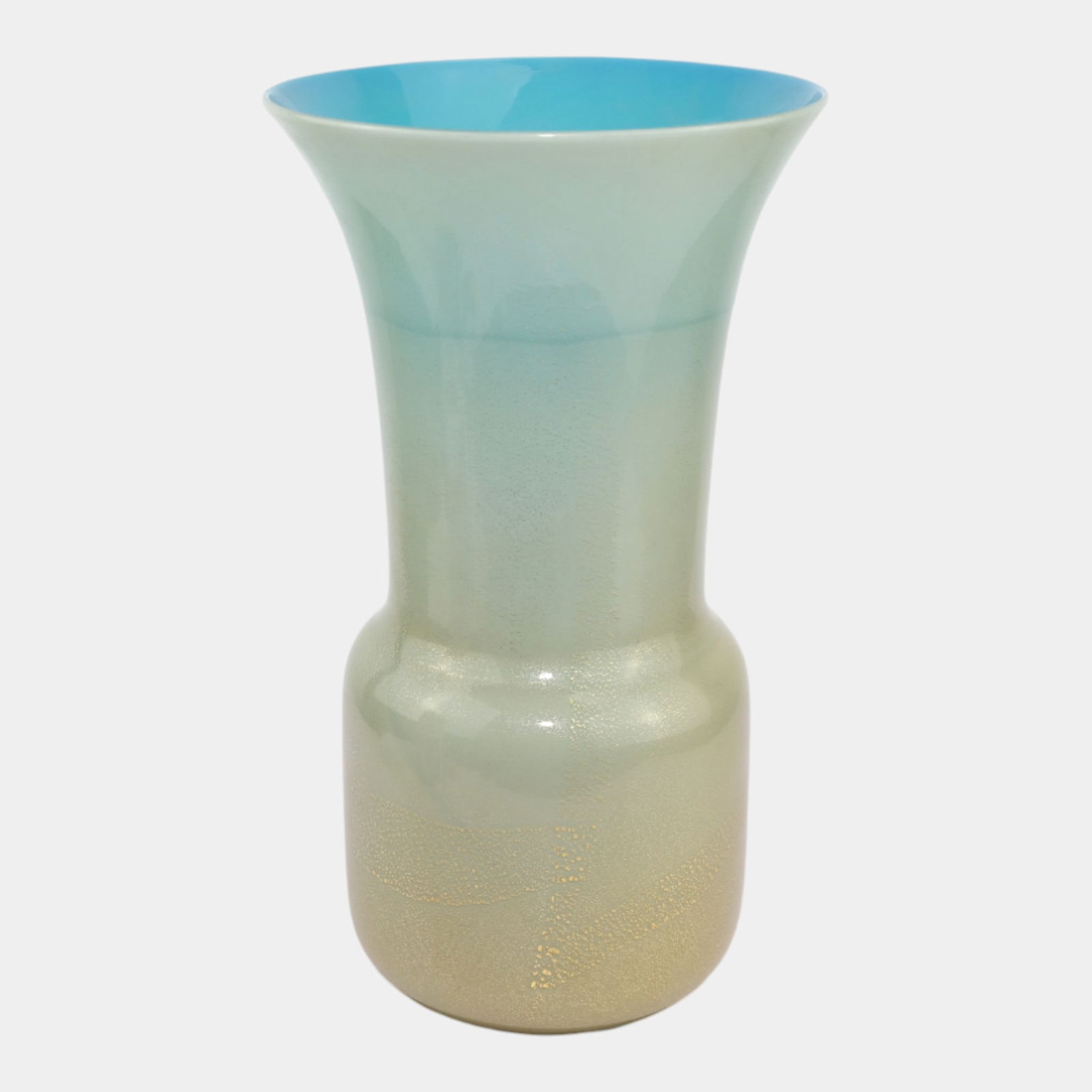 Venni Italian Vetri Gold Leaf Surface Light Blue Vintage Murano Art Glass Vase: We offer affordable in-house shipping on all items. Venni Italian Vetri Gold Leaf Surface Light Blue Vintage Murano Art Glass Vase Elegantly luminous and softly modern, this Murano vase features a ta