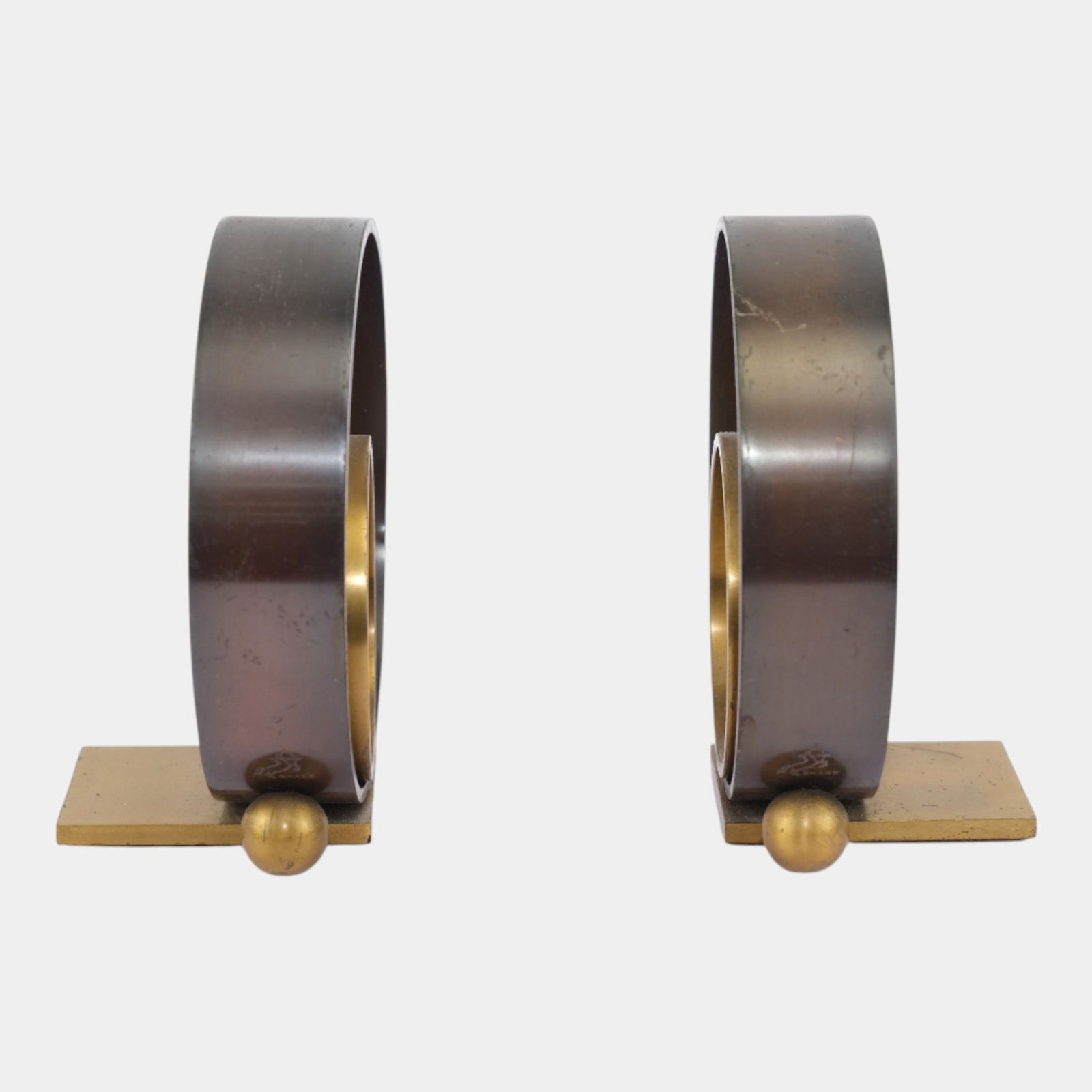 Walter Von Nessen For Chase Art Deco Copper Brass Ring Sculpture Bookends (1 of 7)