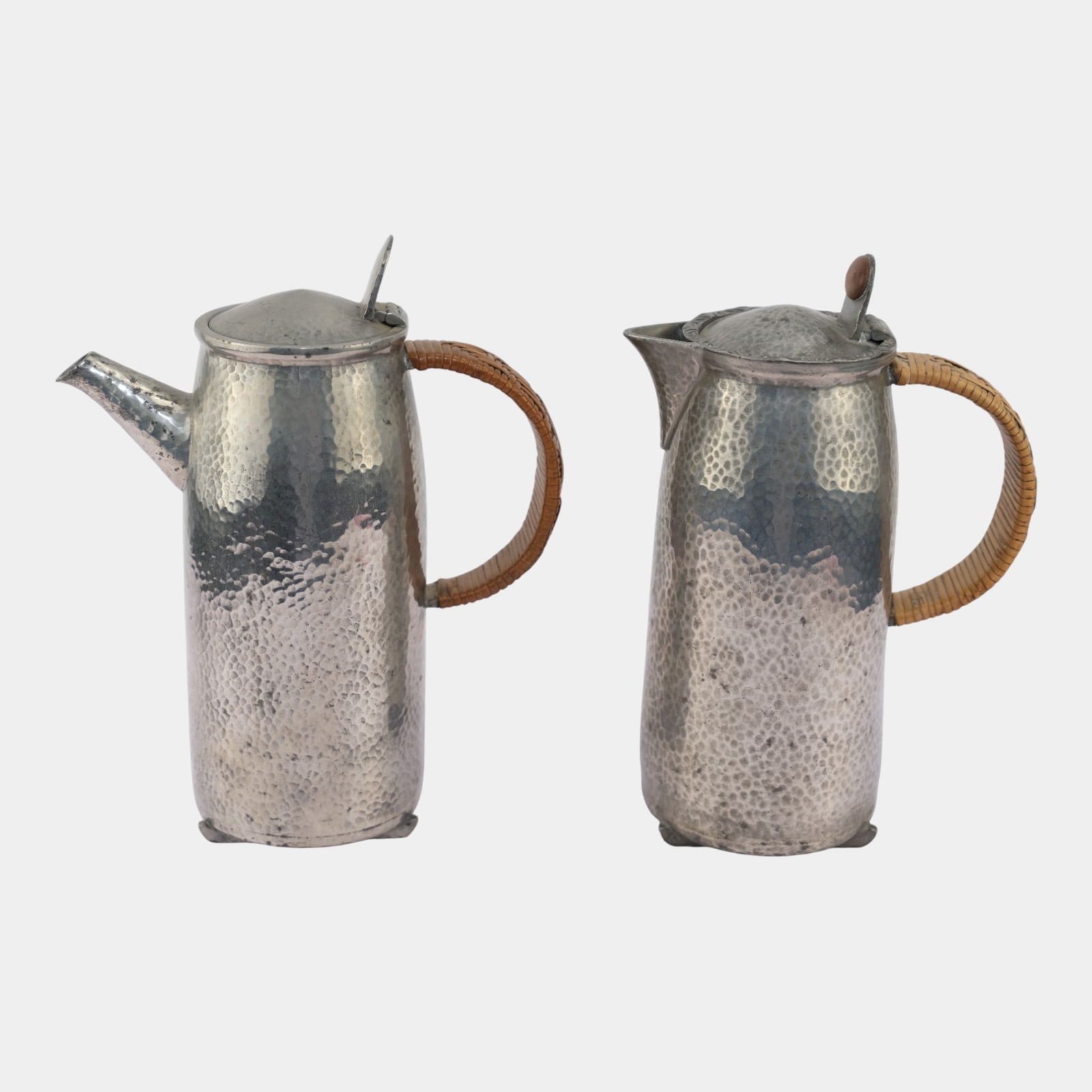Liberty & Co. English 1920s Tudor Pewter Hammered Surface Cane Handle Pitchers: We offer affordable in-house shipping on all items. Liberty & Co. English 1920s Tudor Pewter Hammered Surface Cane Handle Pitchers Sturdily crafted and richly textured, this Arts & Crafts pewter coff