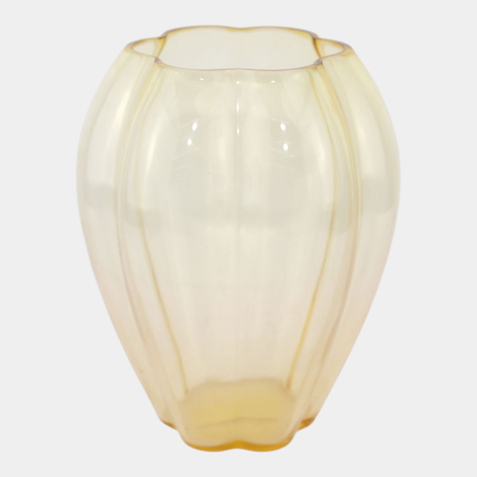George Sakier For Fostoria Glass Art Deco Yellow Topaz Lobed Art Glass Vase (1 of 6)