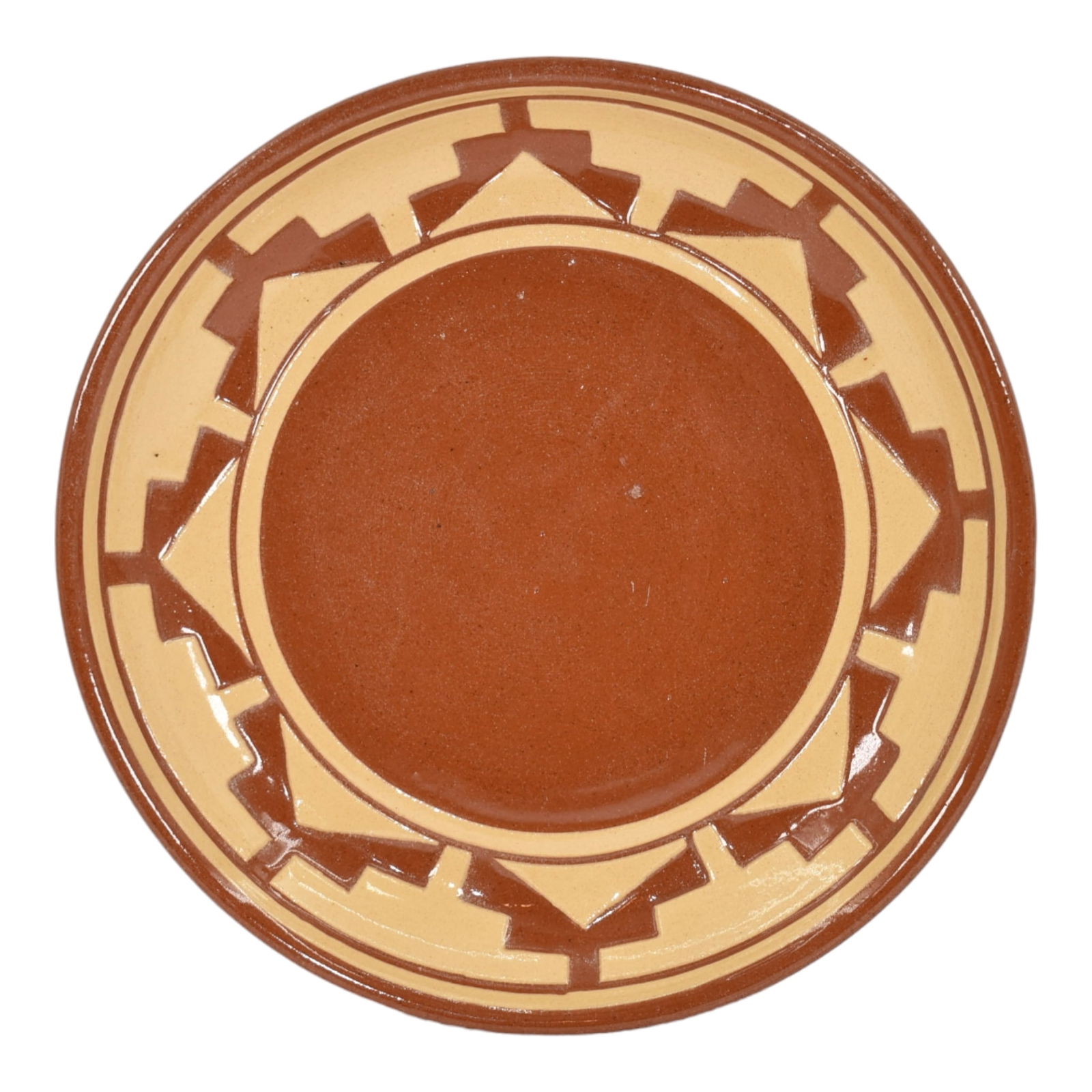 Pine Ridge Sioux Dakota Art Pottery Hand Made Stair Design Ceramic Plate Irving: We offer affordable in-house shipping on all items. Pine Ridge Sioux Dakota Art Pottery Hand Made Stair Design Ceramic Plate Irving Very pretty plate with a hand carved stair design on the outer rim.