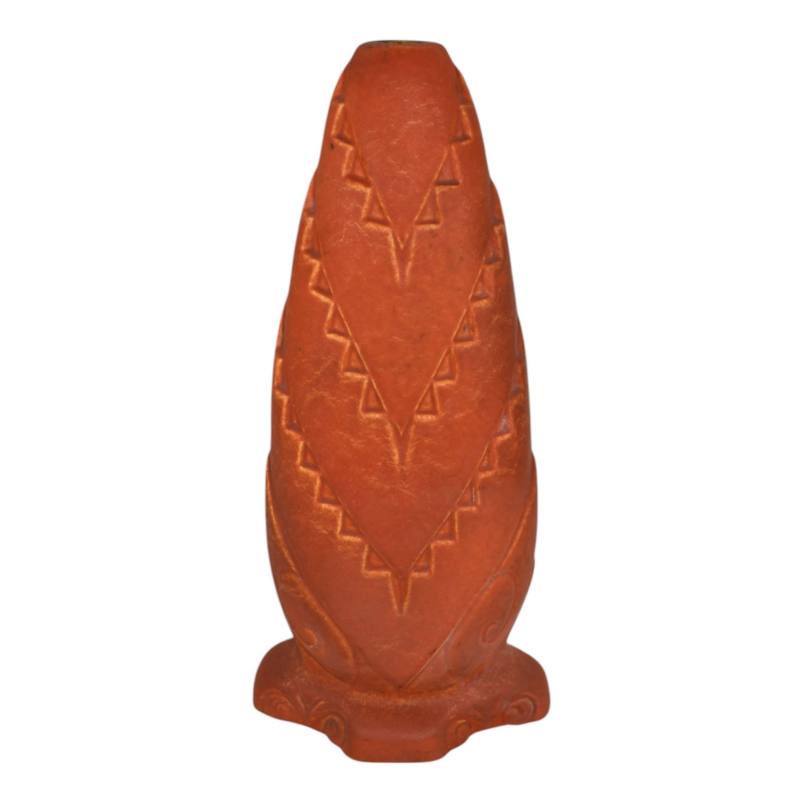 Cowan 1930s Vintage Art Deco Pottery Orange Geometric Ceramic Lamp Vase: We offer affordable in-house shipping on all items. Cowan 1930s Vintage Art Deco Pottery Orange Geometric Ceramic Lamp Vase Exceptional and very rare art deco lamp vase with a geometric design and a