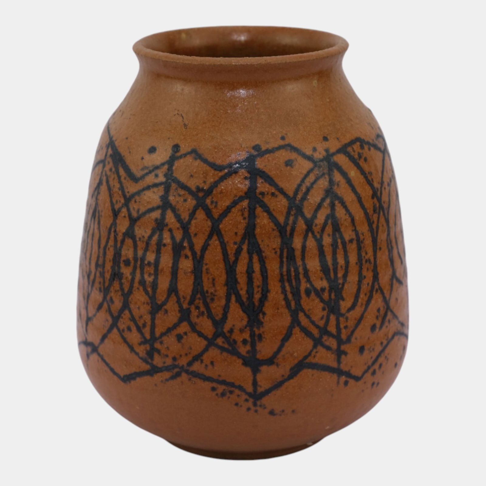 Clyde Burt Studio Art Pottery Mid Century Abstract Line Work Brown Cabinet Vase: We offer affordable in-house shipping on all items. Clyde Burt Studio Art Pottery Mid Century Abstract Line Work Brown Cabinet Vase Boldly expressive and earth-toned, this mid-century studio pottery