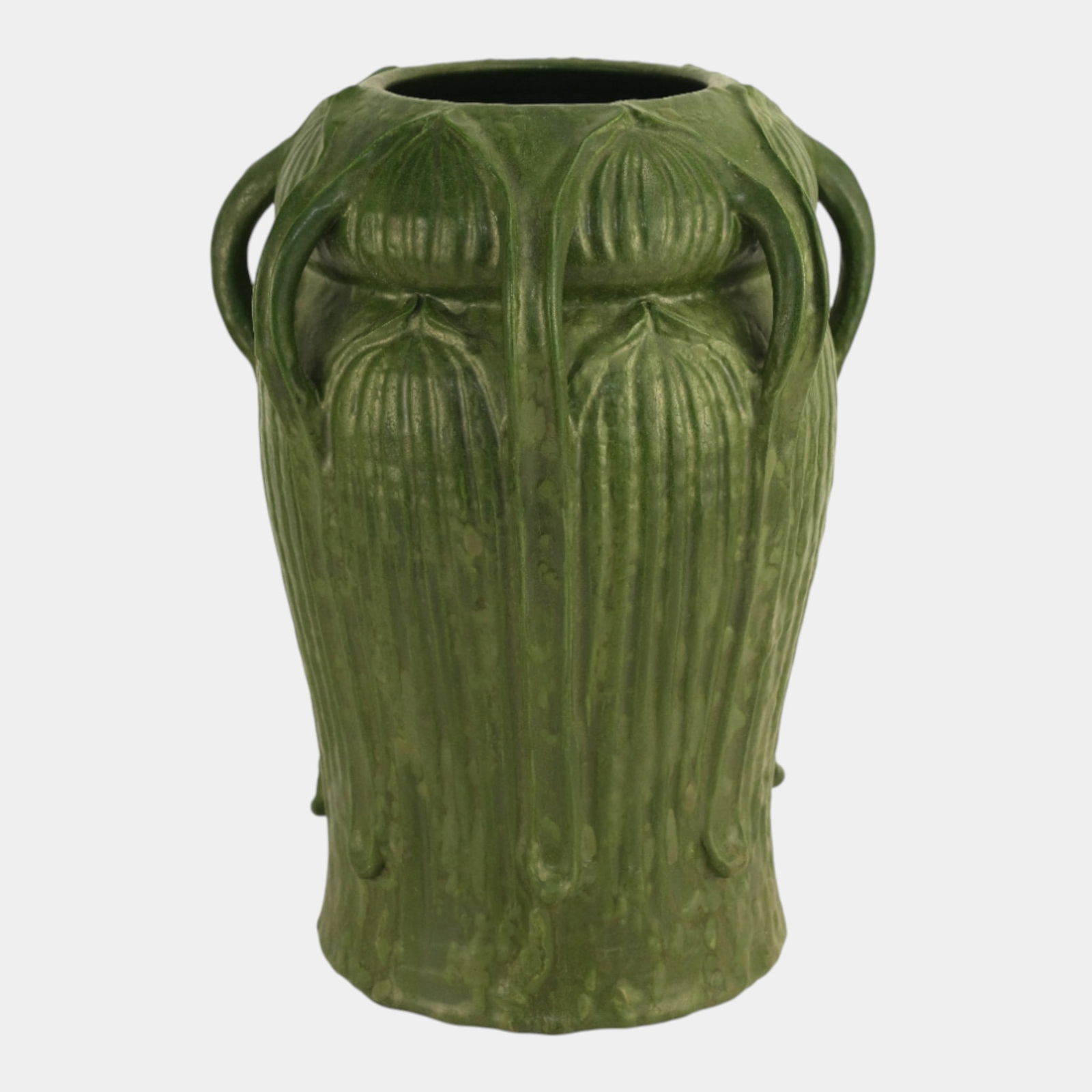 Ephraim Faience 1999 Art Pottery Curdled Green Seven Hand Grueby Style Vase (1 of 3)