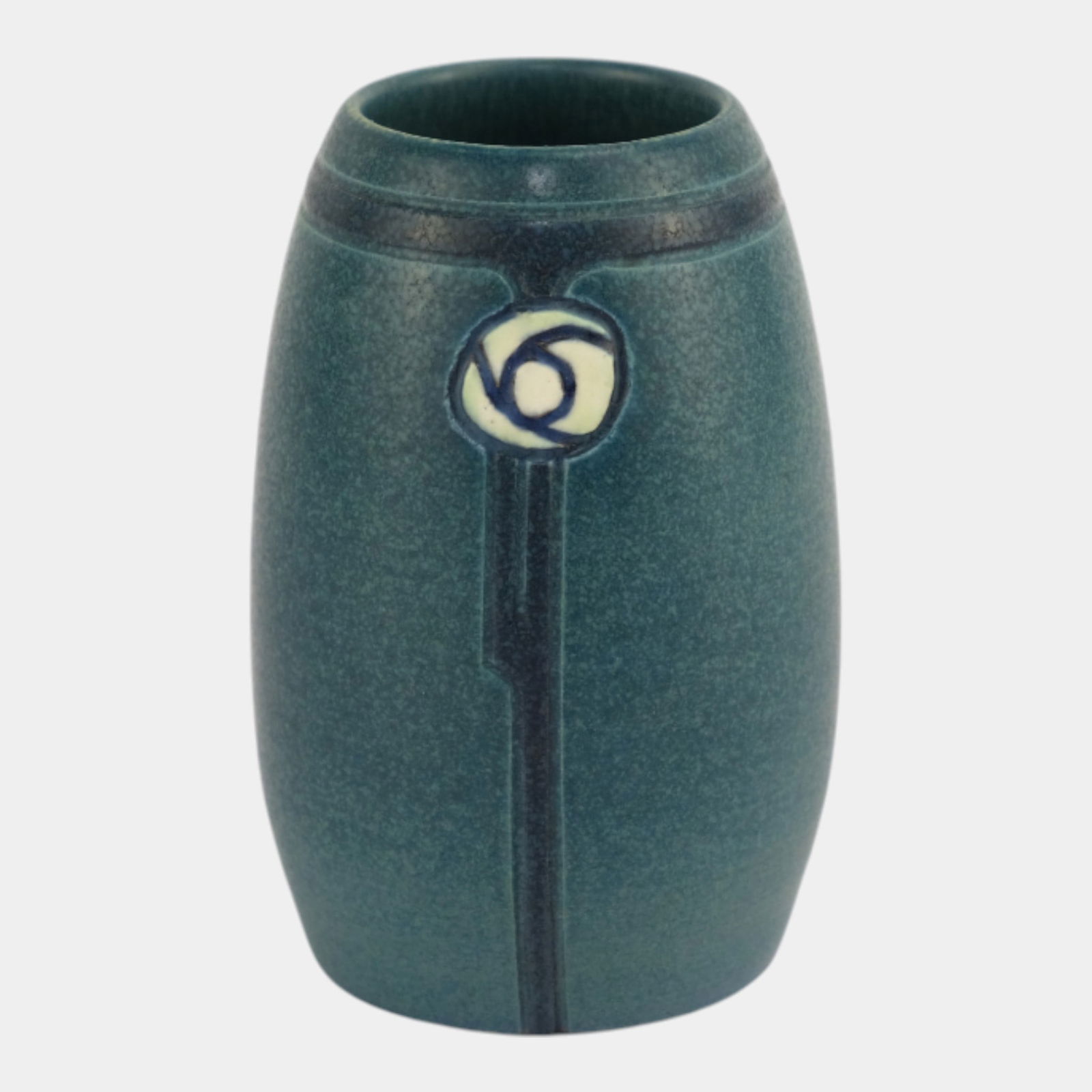 Ephraim Faience 2022 Pot Of The Week Miniature Teal White Revival Rose Bud Vase (1 of 3)