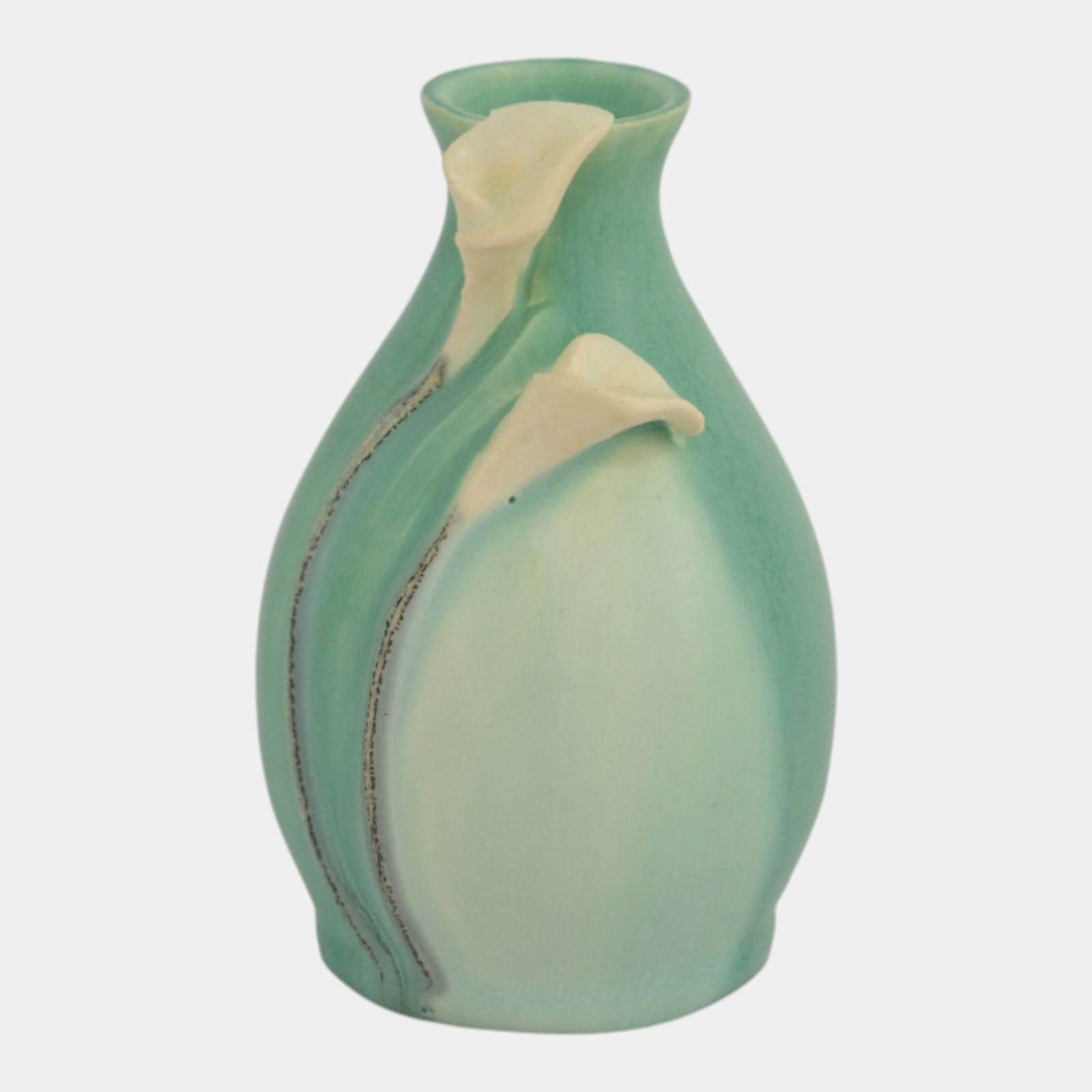 Ephraim Faience 2022 Pot Of The Week Miniature Seaspray Green Calla Lily Vase (1 of 3)