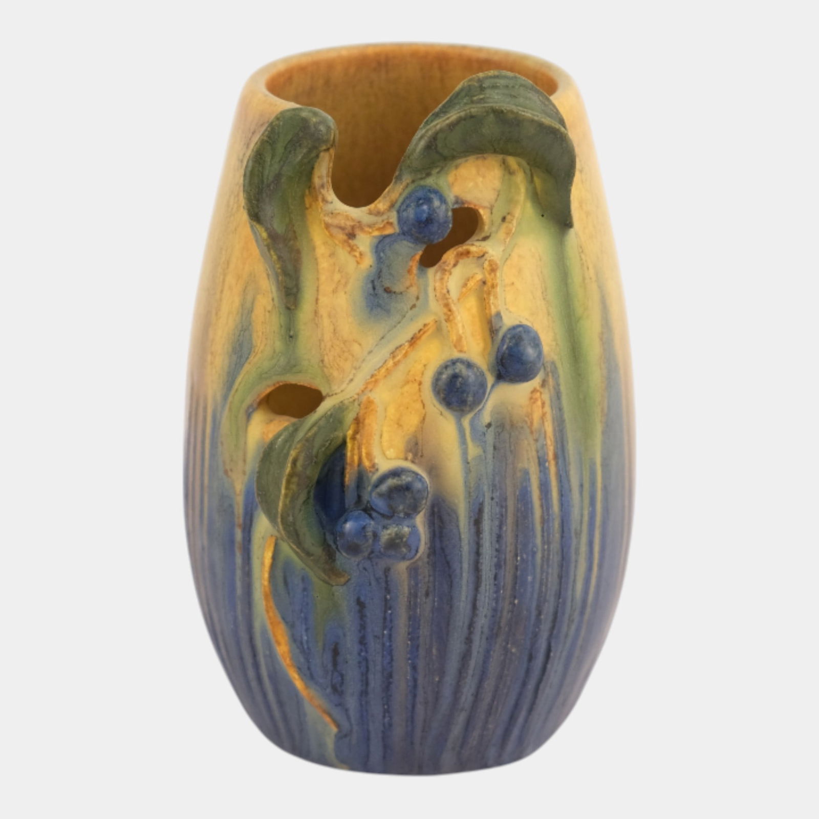 Ephraim Faience 2022 Pot Of The Week Miniature "King Solomon's Seal" Vase: We offer affordable in-house shipping on all items. Ephraim Faience 2022 Pot Of The Week Miniature "King Solomon's Seal" Vase Handcrafted Ephraim Faience vase featuring sculpted berries and leaves ca