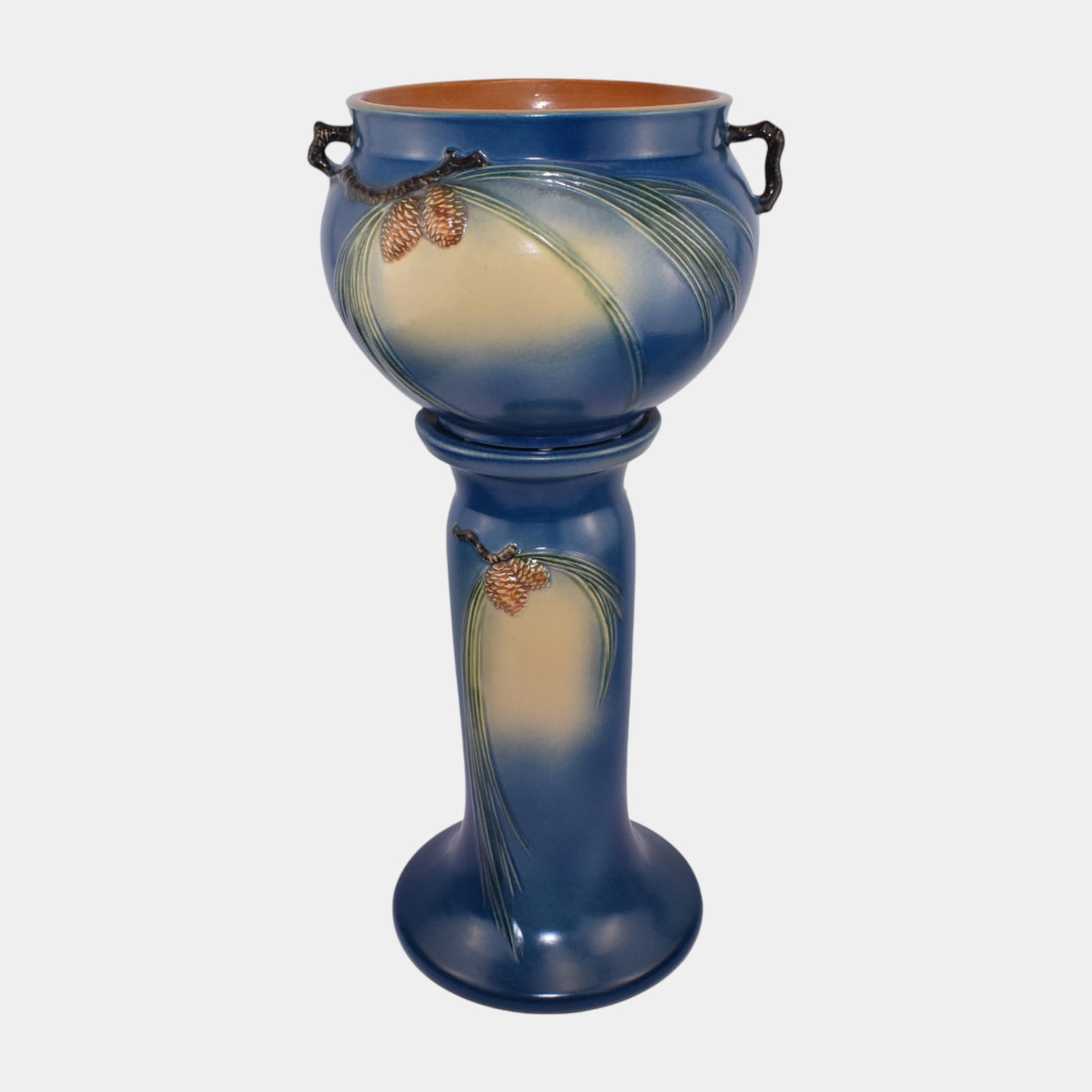 Roseville Pine Cone Blue 1953 Art Pottery Ceramic Jardiniere And Pedestal 402-8 (1 of 8)