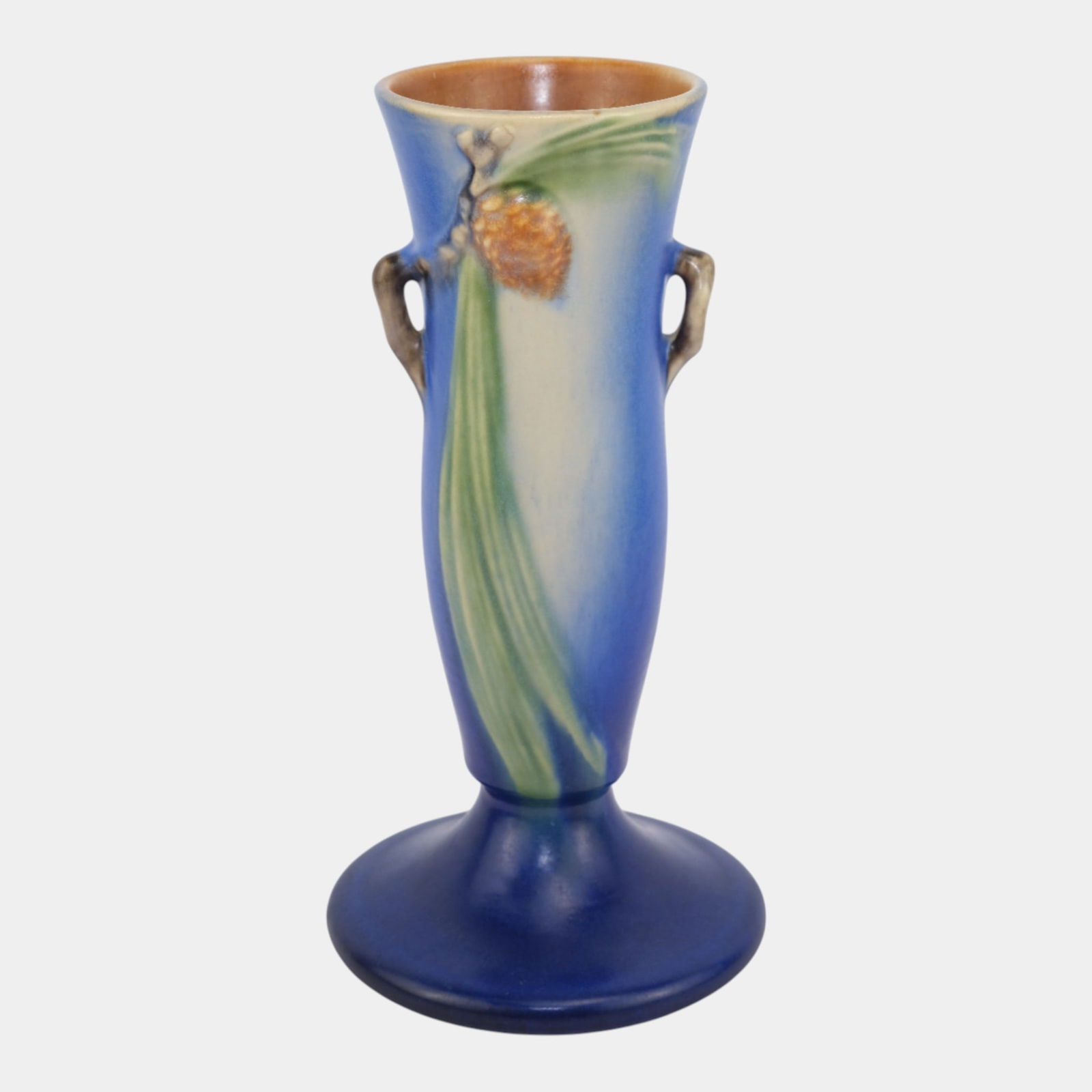 Roseville Pine Cone Blue 1935 Vintage Art Pottery Ceramic Flower Vase 705-9 (1 of 6)