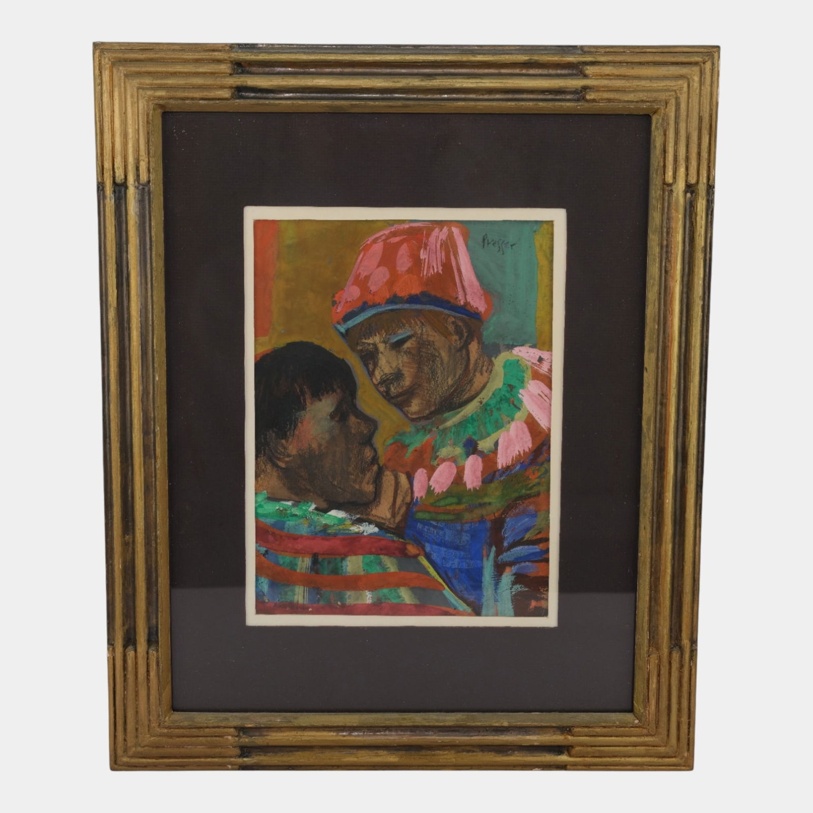 Josef Presser (1909-1967) Two Boys In Costume Charcoal Pencil Ink Gouache Painting (1 of 8)