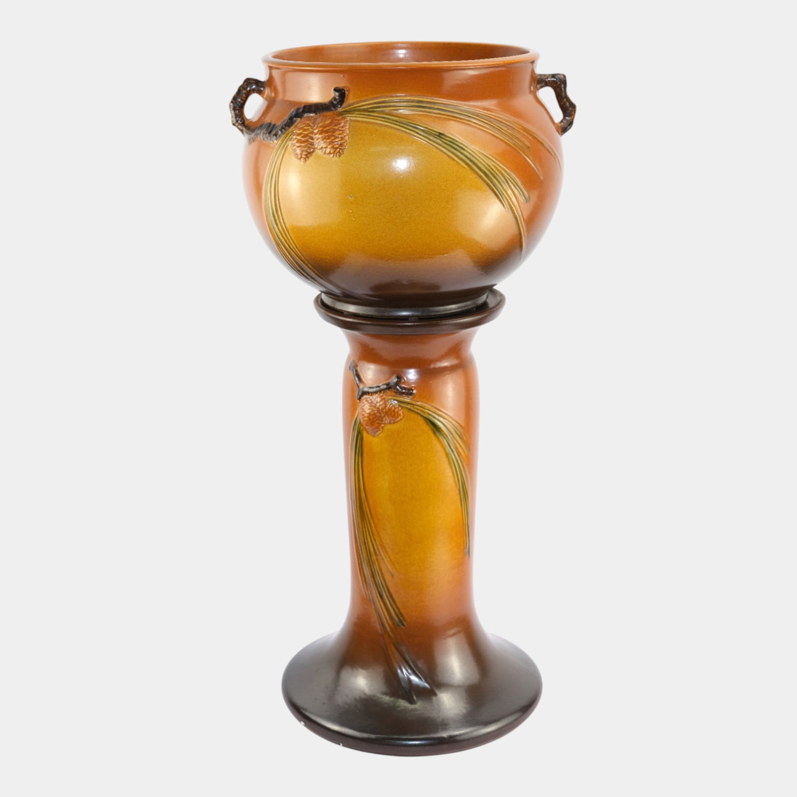 Roseville Pine Cone Brown Vintage Art Pottery Jardiniere Pedestal 403-10 (1 of 6)