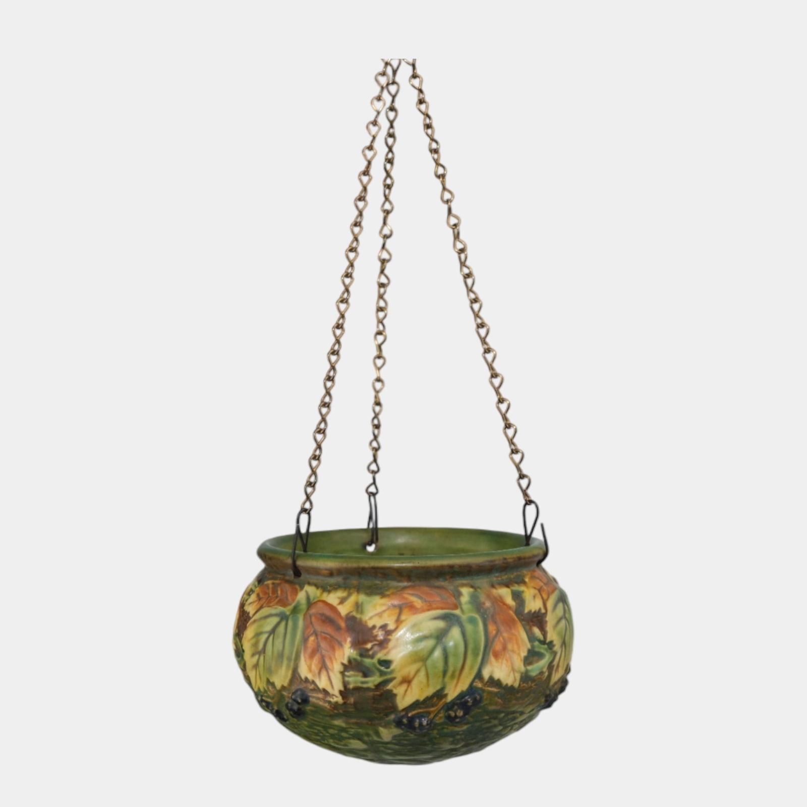 Roseville Blackberry 1932 Art Pottery Green Ceramic Hanging Basket Planter 348-5 (1 of 4)