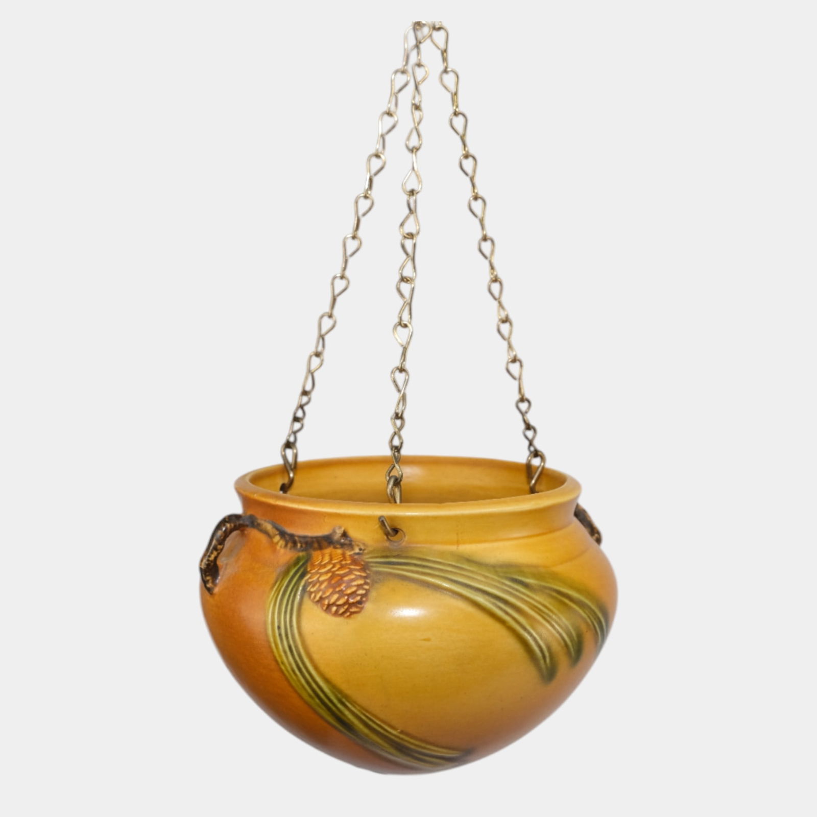 Roseville Pine Cone Brown Vintage Art Pottery Hanging Basket Planter 352-5 (1 of 5)