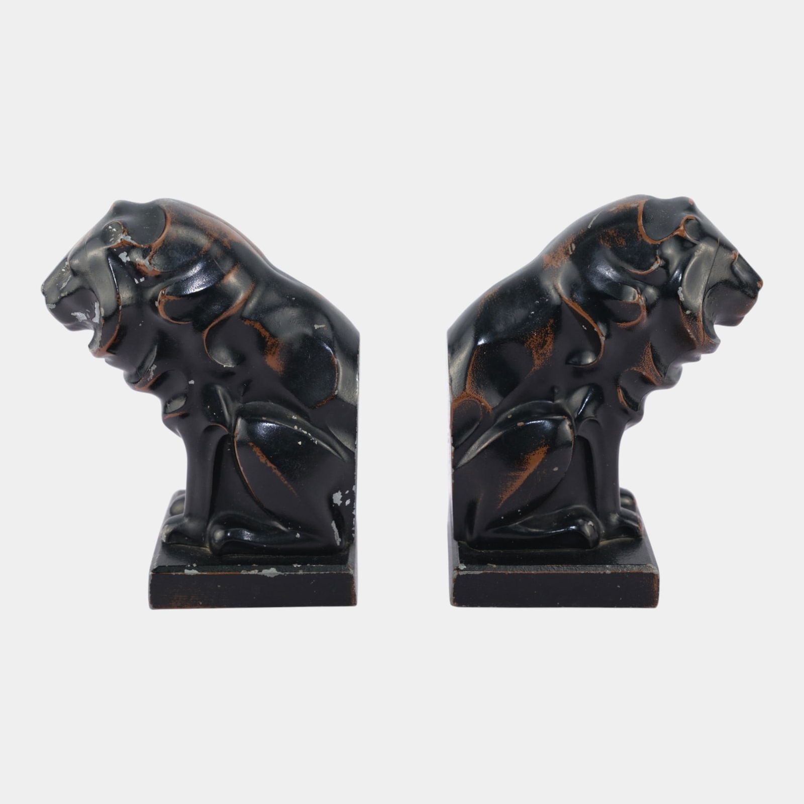 Frankart 1920s Cubist Modernist Black Metal Kings Of Beasts Lion Bookends (1 of 8)