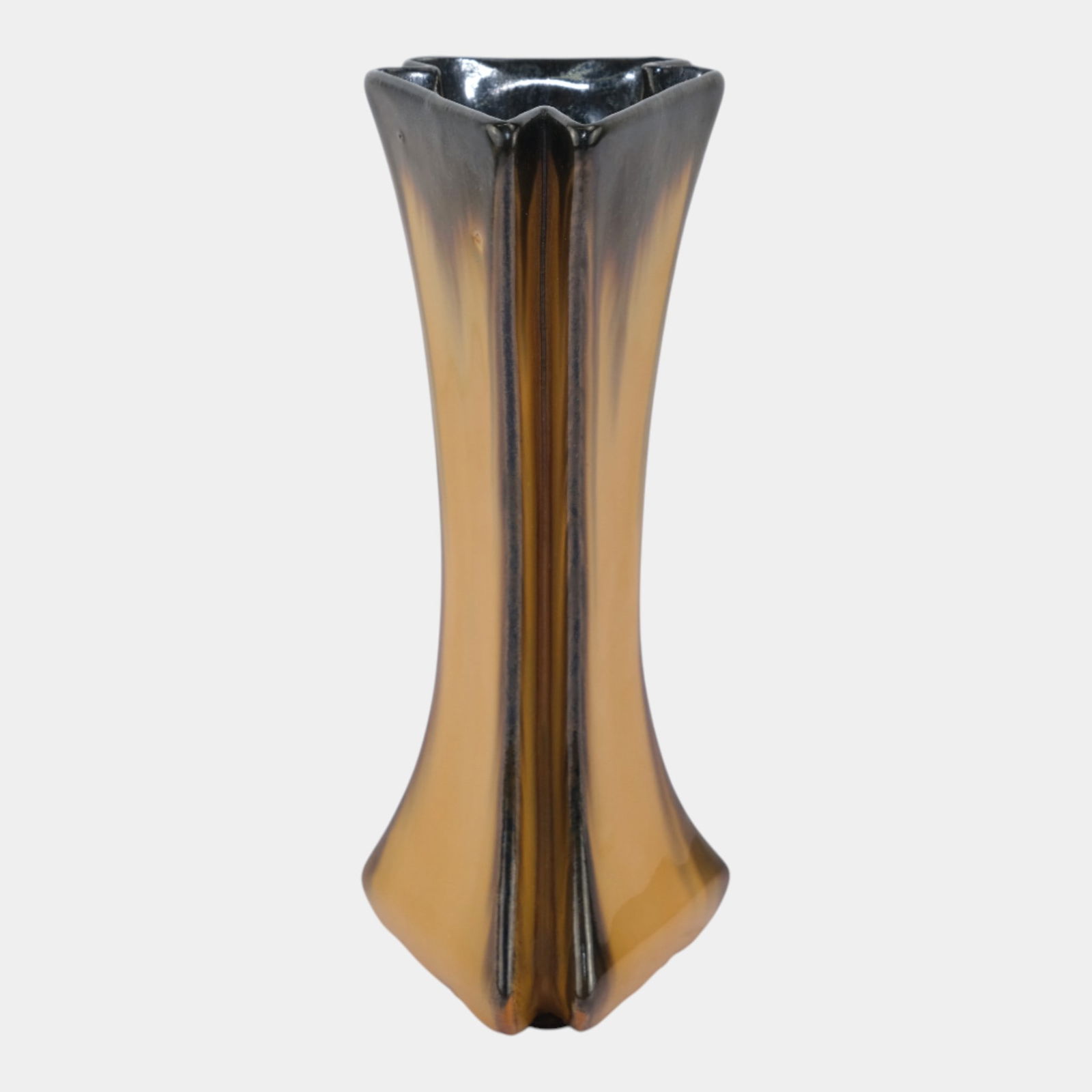 Fulper Arts And Crafts Pottery Yellow Black Cat's Eye Drip Glaze Triangle Vase (1 of 7)