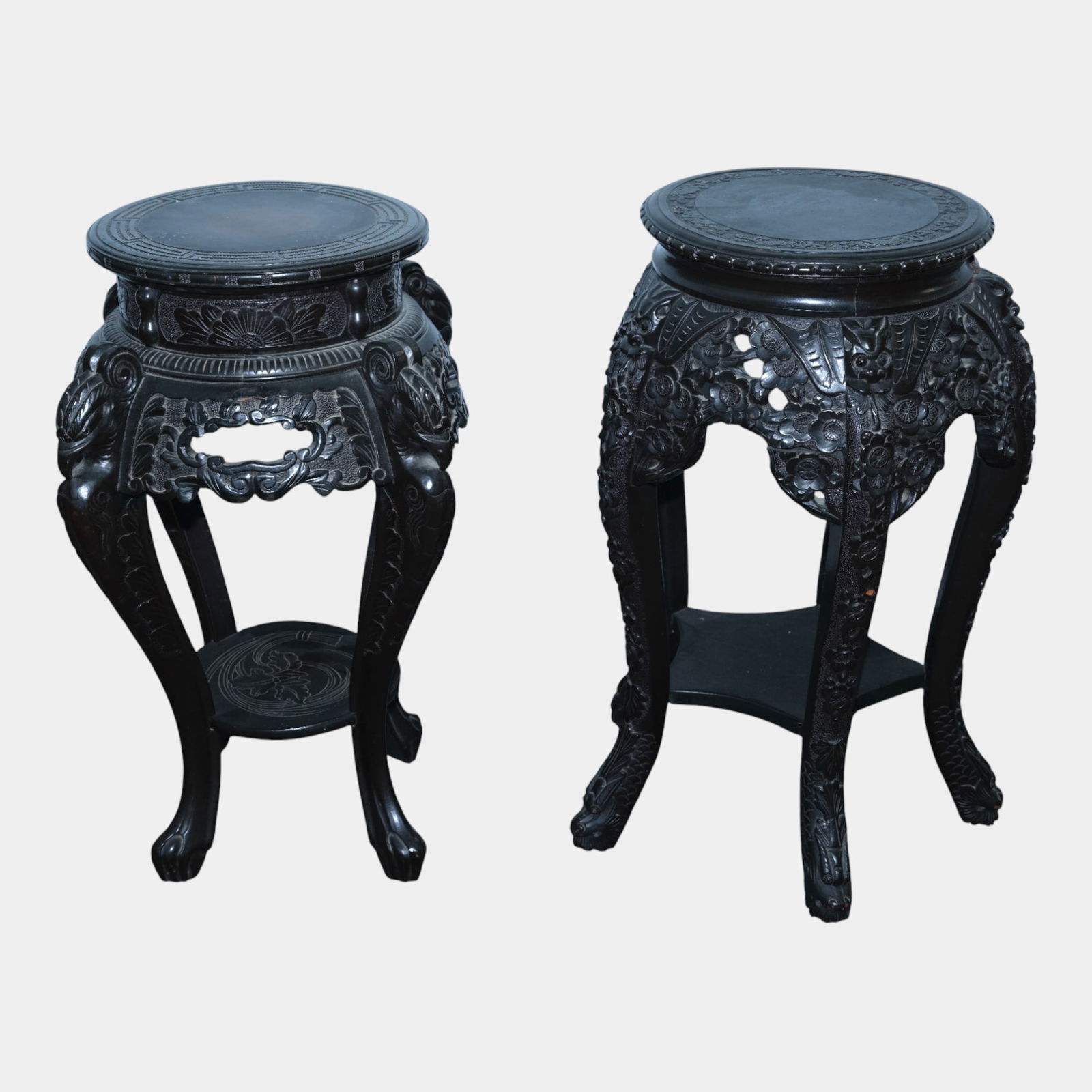 Chinese 20th Century Rosewood Teak Carved Wood Display Pedestal Plant Stands (1 of 6)