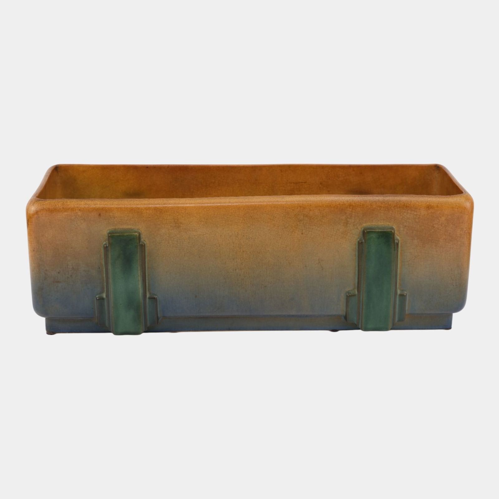 Roseville Futura Artcraft 1928 Art Pottery Tan Blue Window Box Planter 376-15: We offer affordable in-house shipping on all items. Roseville Futura Artcraft 1928 Art Pottery Tan Blue Window Box Planter 376-15 Roseville Futura original Window Box an Art Deco massively large rect