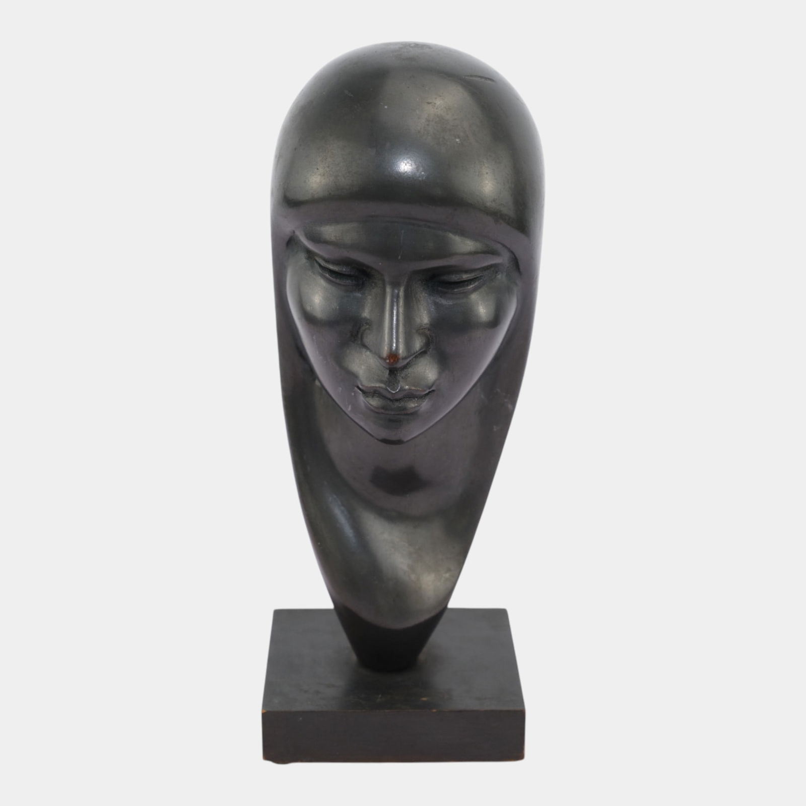 Art Deco 1930s African Wrapped Female Head Cast Metal On Wood Bust (1 of 8)