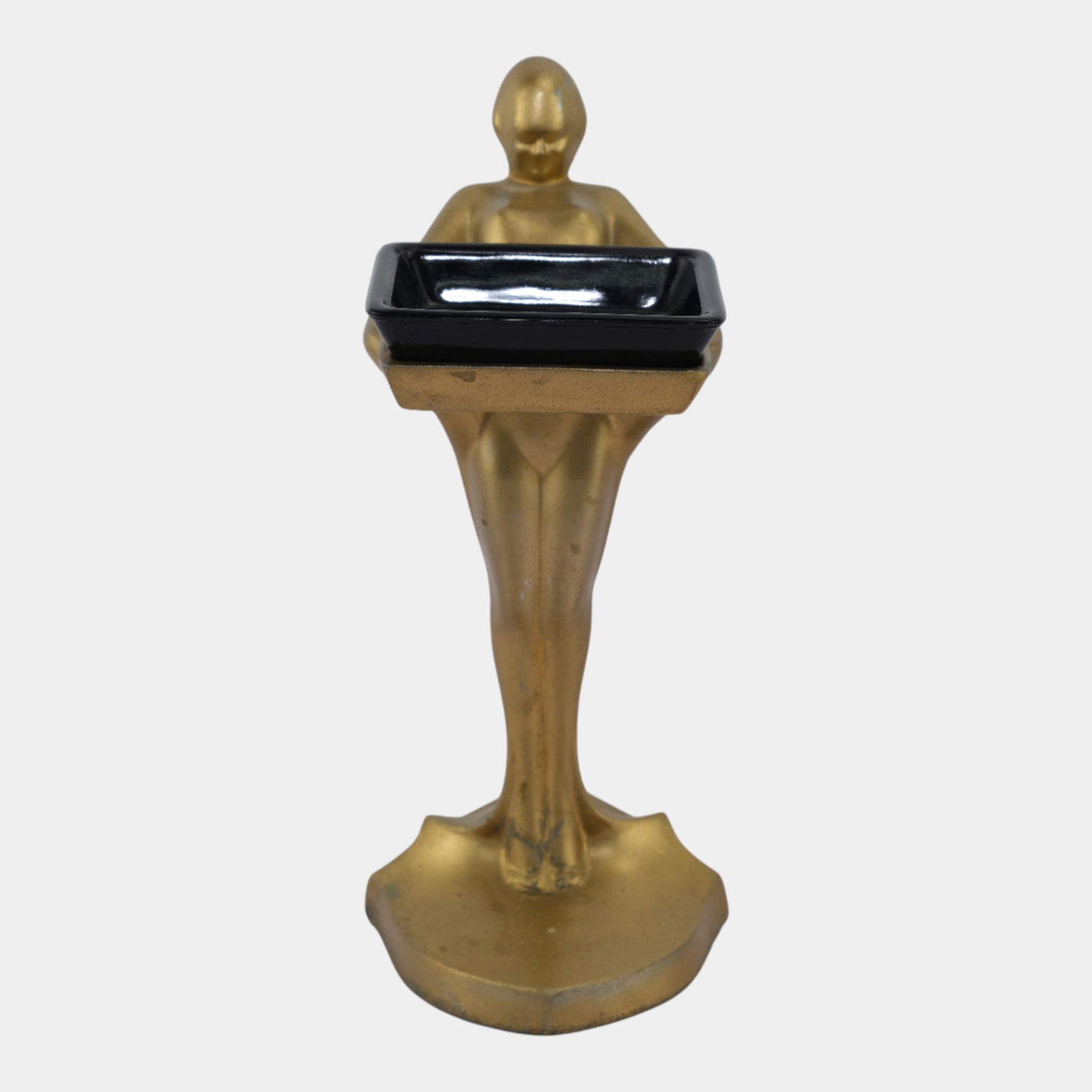 Frankart 1920s Art Deco "Anniversary Girl" Gold Finish Ashtray With Glass Insert (1 of 7)