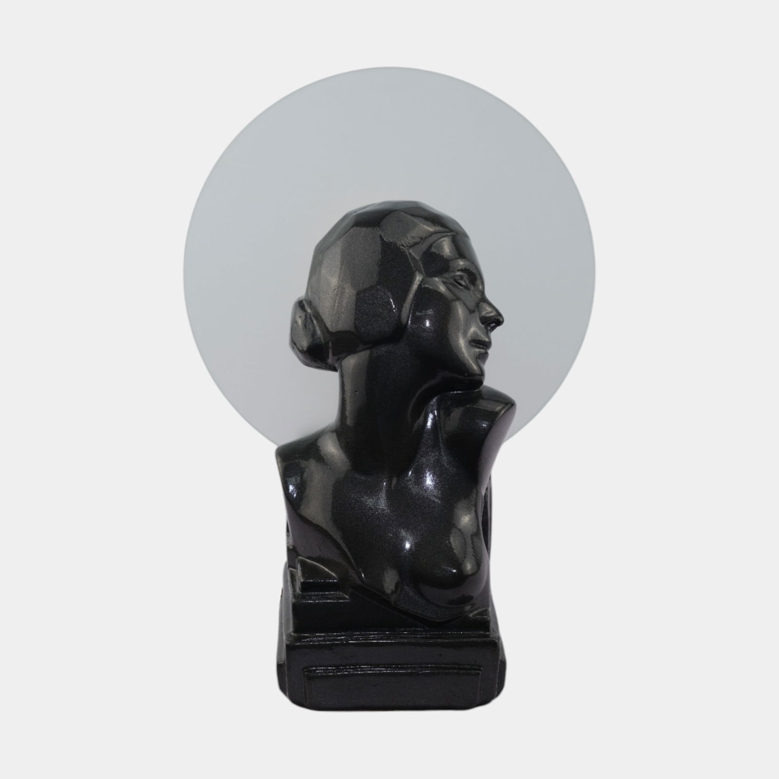Frankart Style Art Deco Black Female Figure Bust And Frosted Glass Lamp: We offer affordable in-house shipping on all items. Frankart Style Art Deco Black Female Figure Bust And Frosted Glass Lamp Frankart Style Art Deco Female Figure of a Bust & Shoulders with a Faceted
