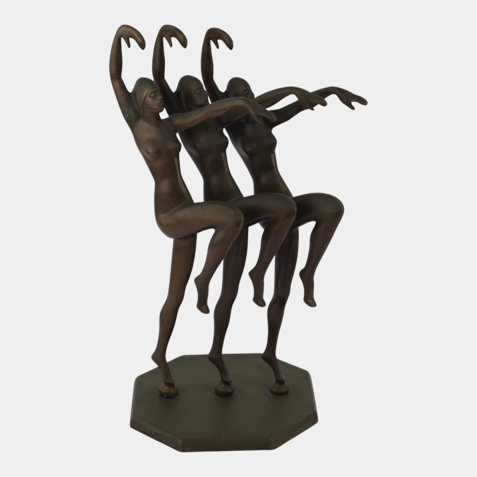 Henri Lautier 1929 Art Deco Bronze Staged Silhouette Dancer Sculpture: We offer affordable in-house shipping on all items. Henri Lautier 1929 Art Deco Bronze Staged Silhouette Dancer Sculpture A bronze sculpture of three Art Deco Dancers Staged in Silhouette designed by