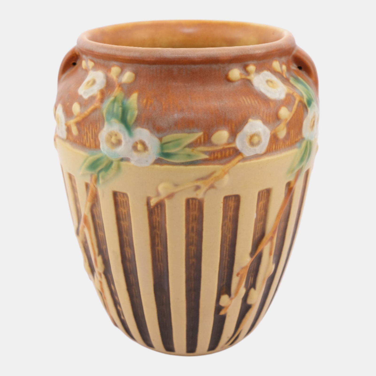 Roseville Cherry Blossom Tan 1933 Vintage Pottery Ceramic Flower Vase 623-7 (1 of 6)