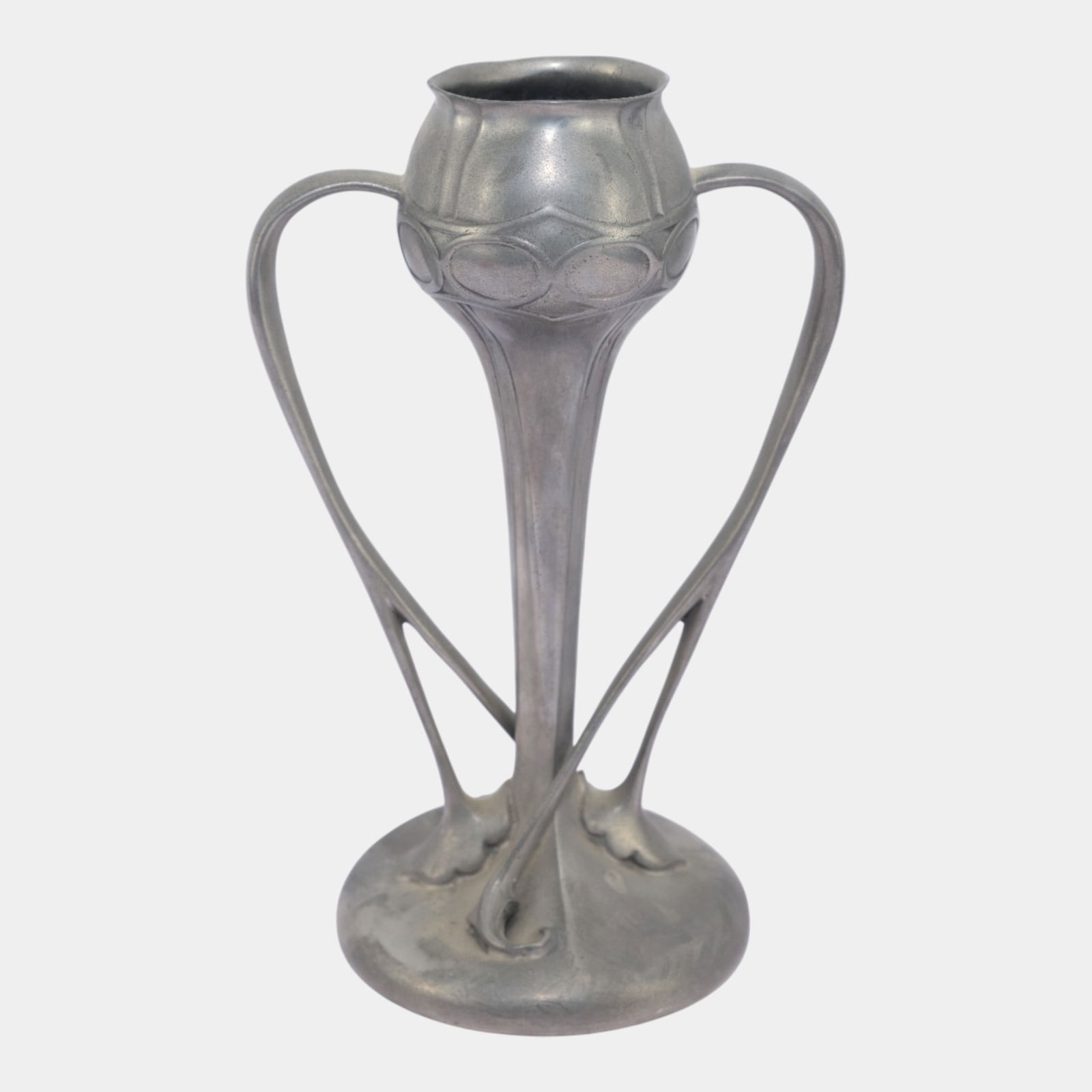 Archibald Knox For Liberty & Co. Art Nouveau Pewter Handled Tulip Vase 029: We offer affordable in-house shipping on all items. Archibald Knox For Liberty & Co. Art Nouveau Pewter Handled Tulip Vase 029 Gracefully elongated and organically refined, this Art Nouveau pewter tu