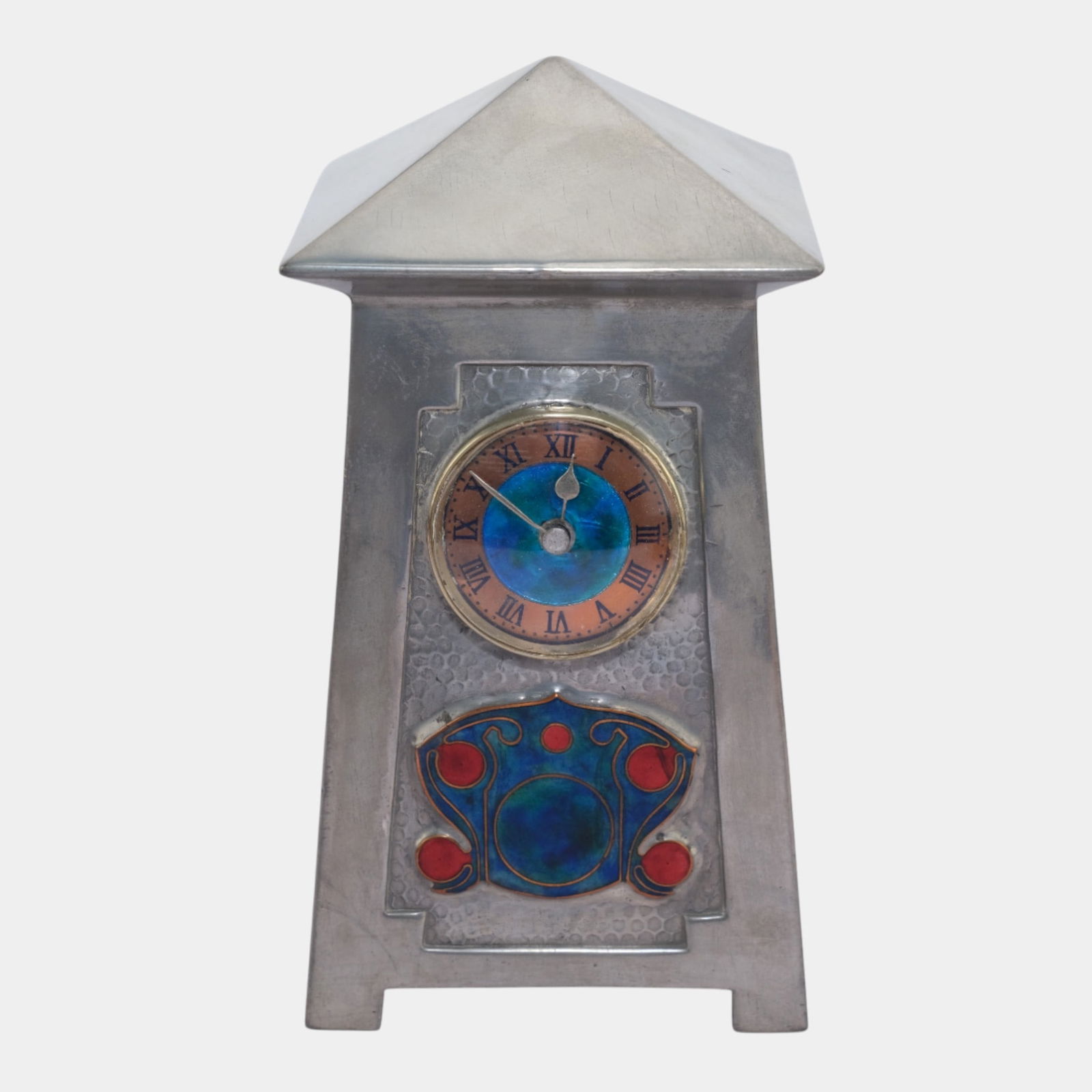 Archibald Knox For Liberty Co. 1900s Tudric English Pewter & Enamel Case Clock 0629: We offer affordable in-house shipping on all items. Archibald Knox For Liberty Co. 1900s Tudric English Pewter & Enamel Case Clock 0629 Boldly architectural and richly ornamented, this Art Nouveau Tu