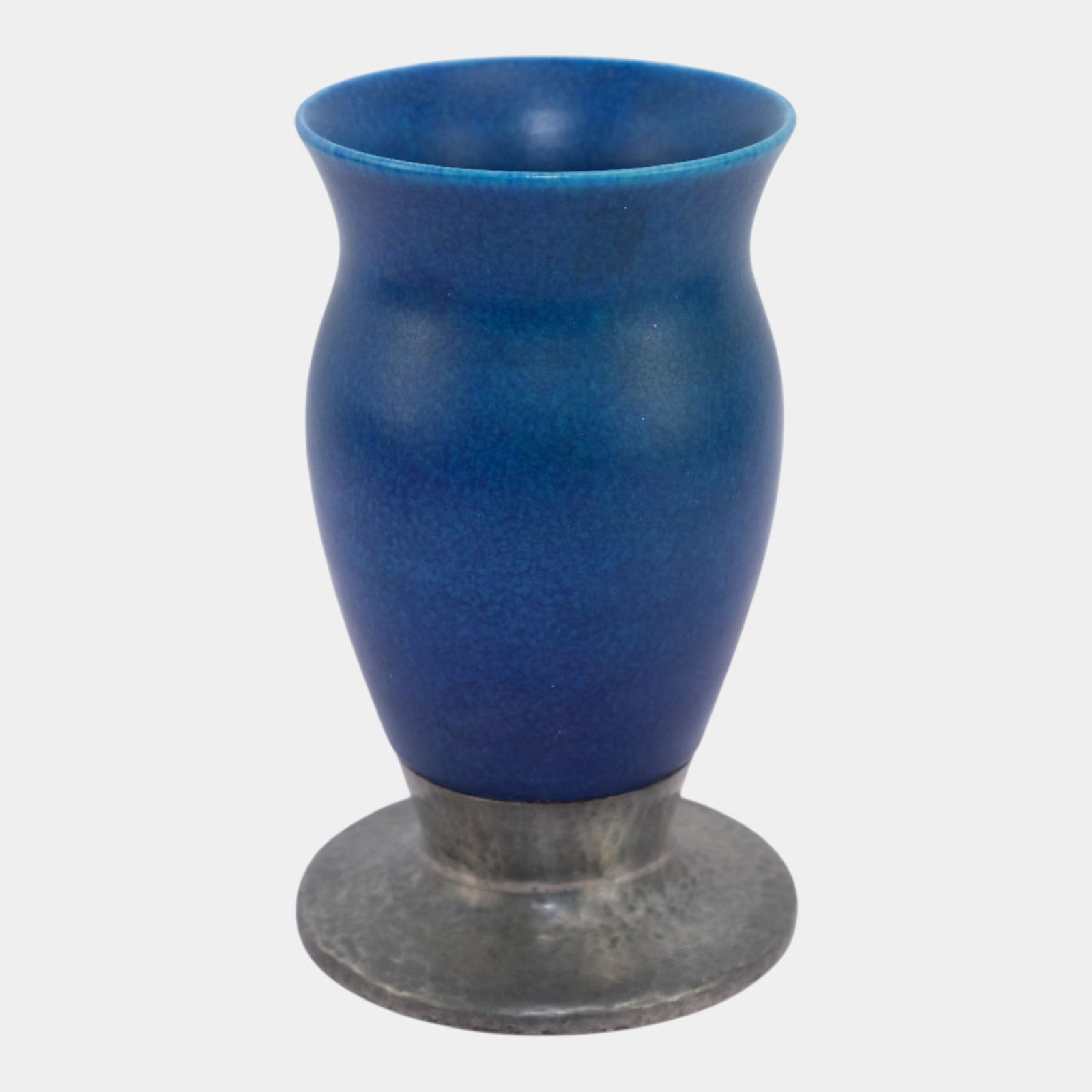 Lancastrian & Liberty & Co. English Tudric Blue Ceramic Vase With Metal Base (1 of 6)